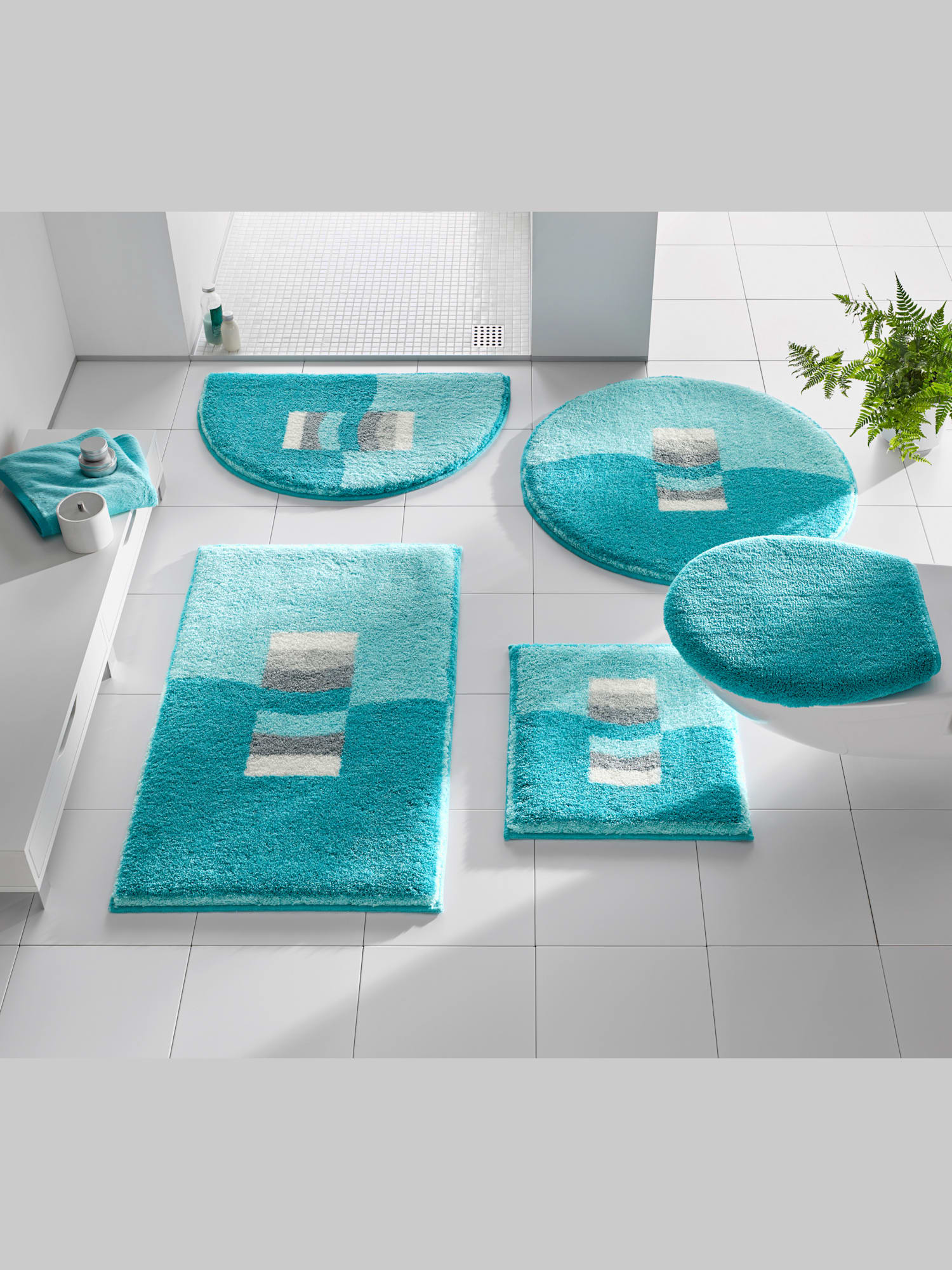 Tapis de bain, bleu turquoise moyen uni, taille 50x80 cm, helline home - helline
