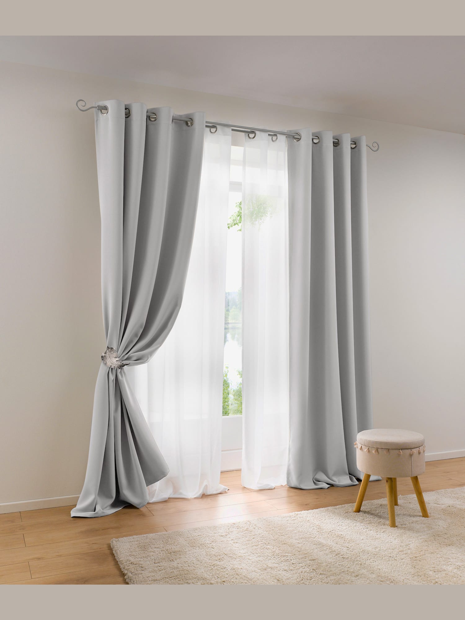 Rideau opacité, couleur gris, taille 175x135 cm, marque helline home - helline