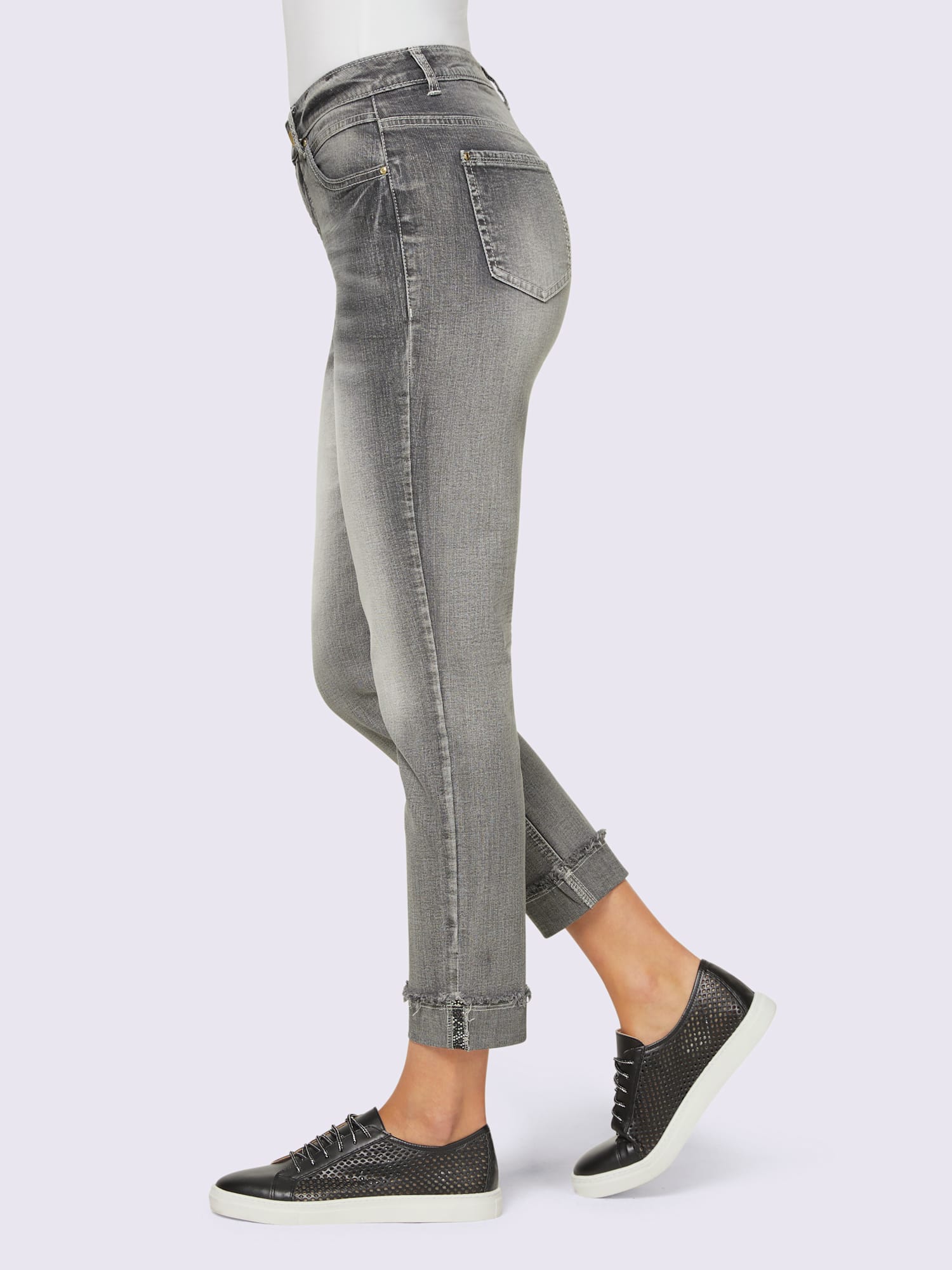 Jean 7/8 revers des jambes fixe, couleur gris, taille 46, marque Rick Cardona - helline