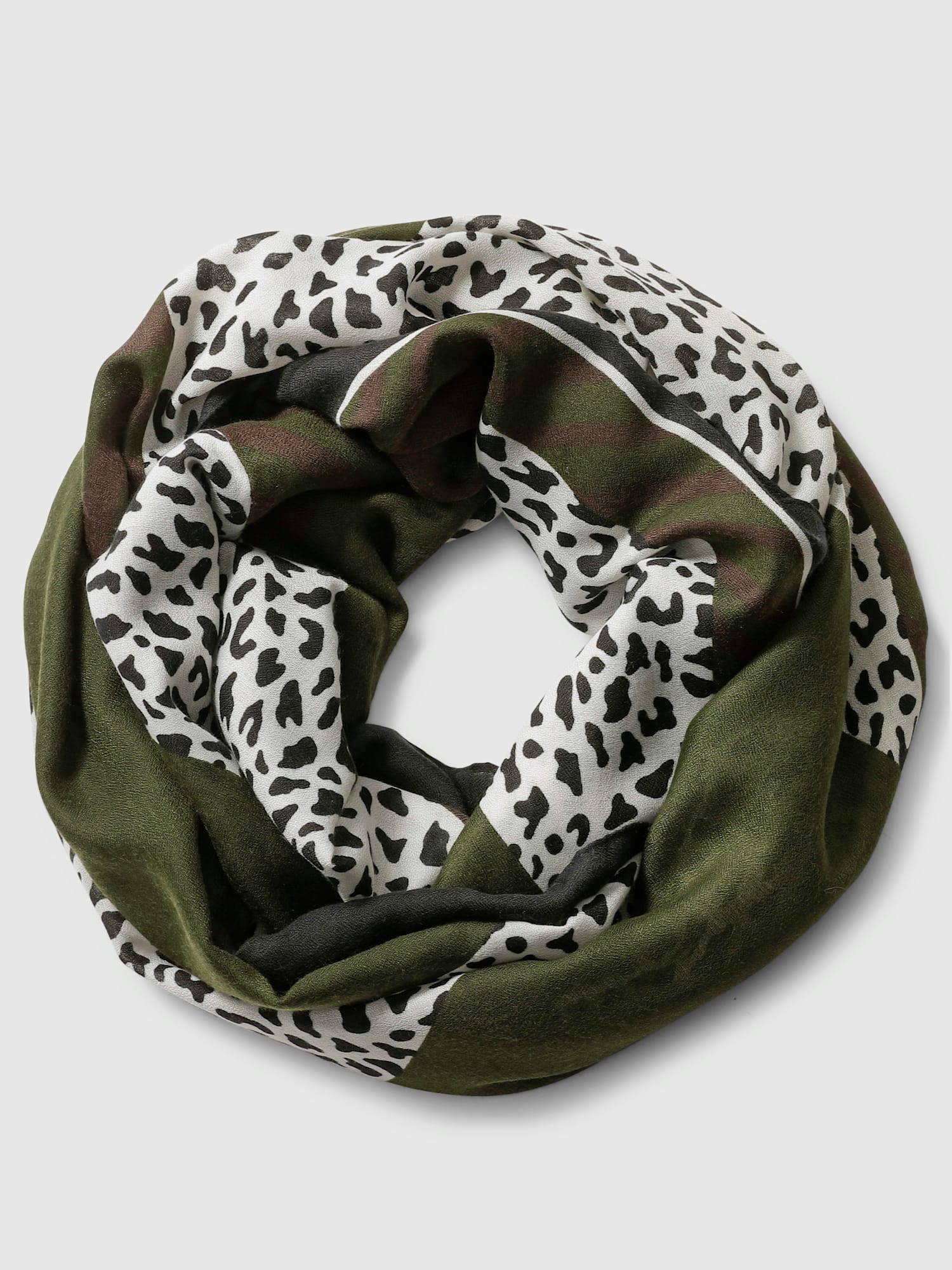 Écharpe tube en viscose à motif animal et finitions fluides, couleur : vert olive foncé uni, taille 0, 100% viscose - helline