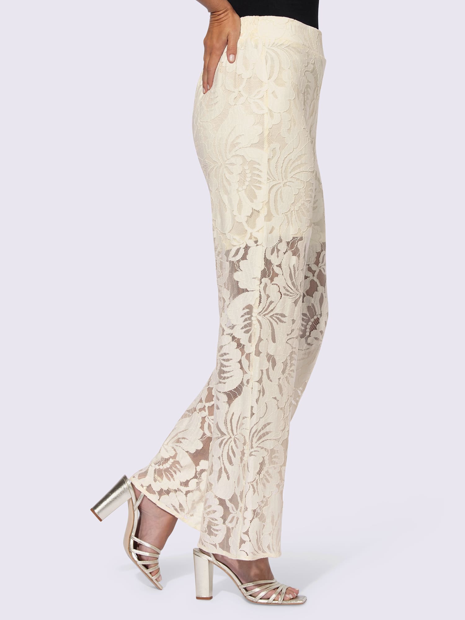 Pantalon dentelle florale, couleur couleur ivoire, taille 48, marque Ashley Brooke - helline
