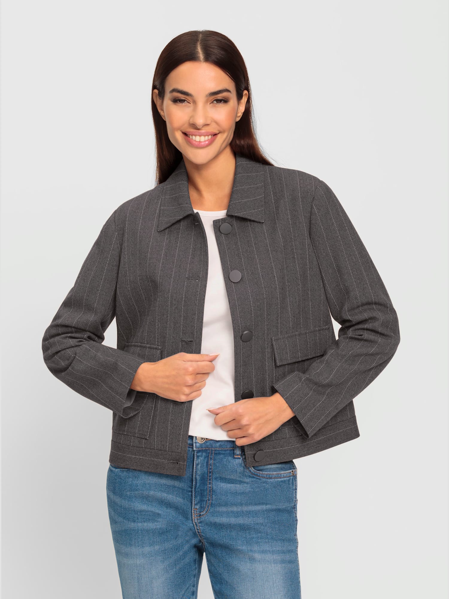 Veste blazer fines rayures classiques, couleur marron, taille 44, marque Rick Cardona - helline