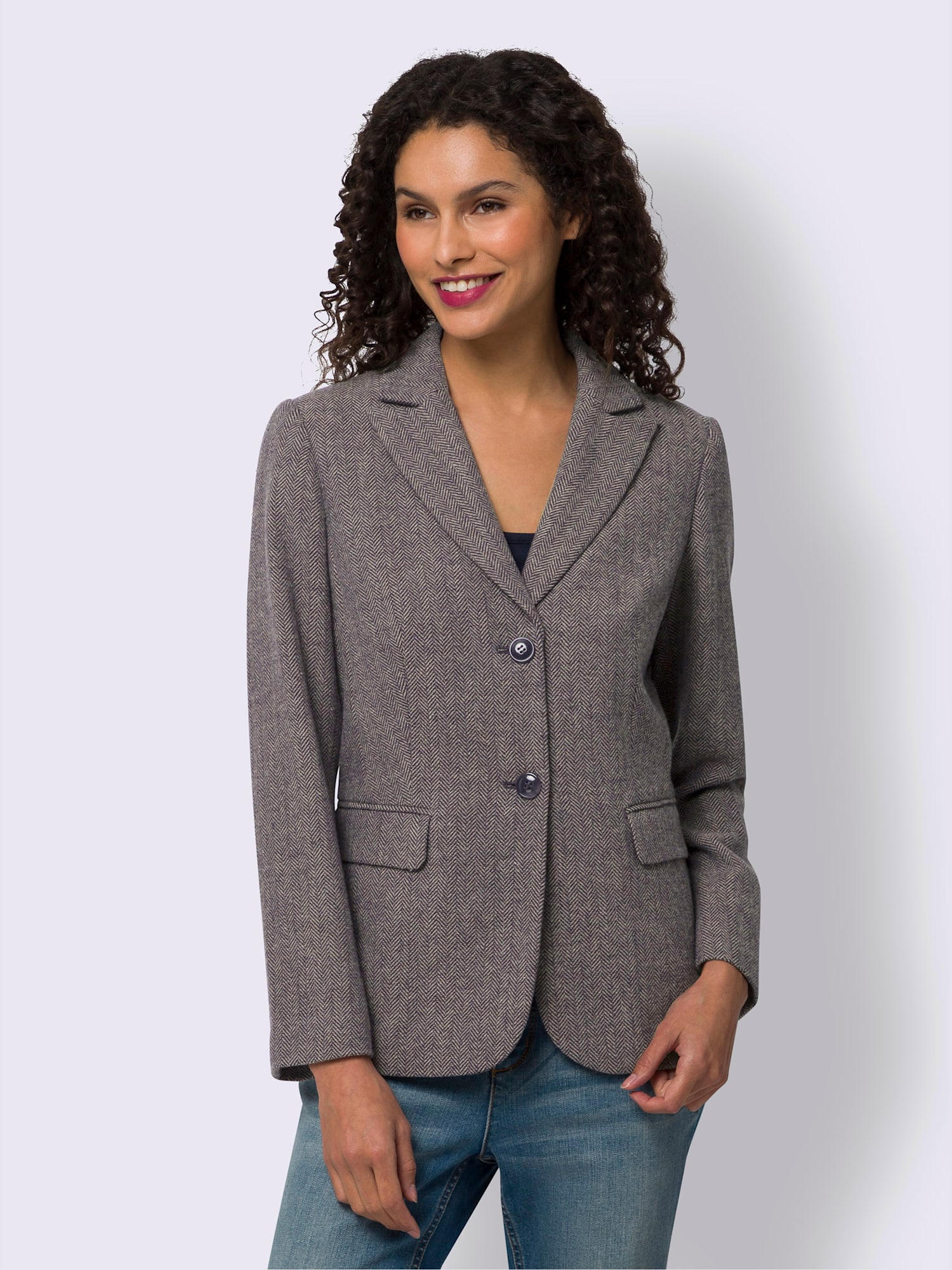 Blazer motif sergé chevron, couleur bleu, taille 38, marque Linea Tesini - helline