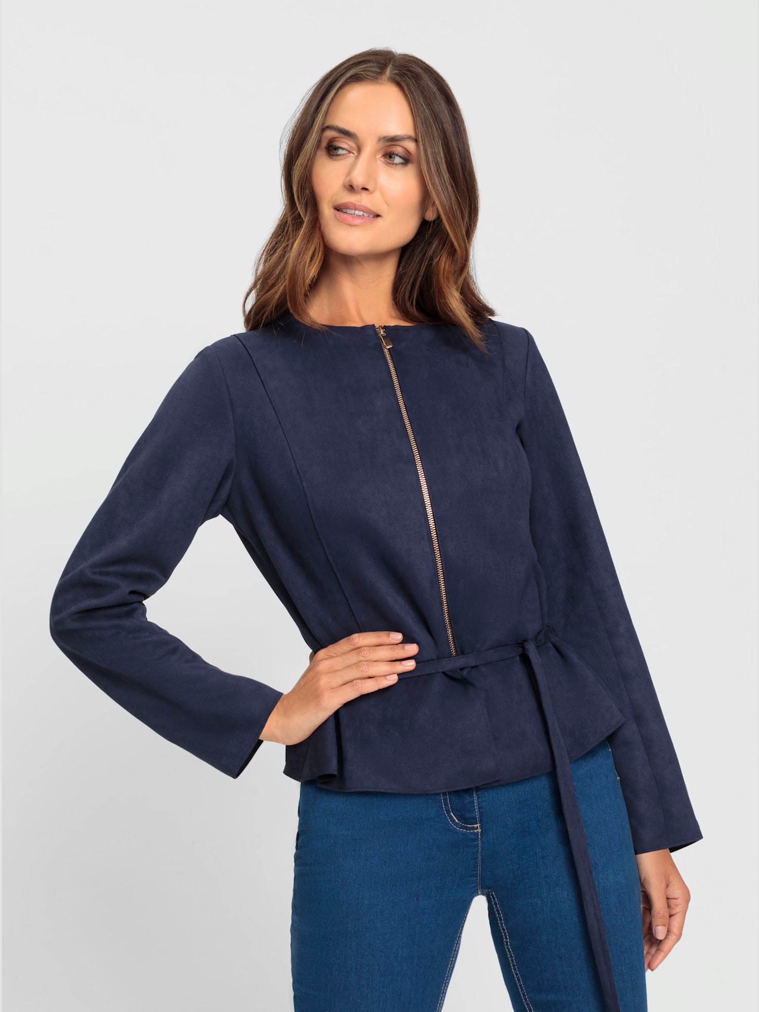 Blazer en synthétique qualité velours douce, couleur bleu, taille 48, marque Ashley Brooke - helline