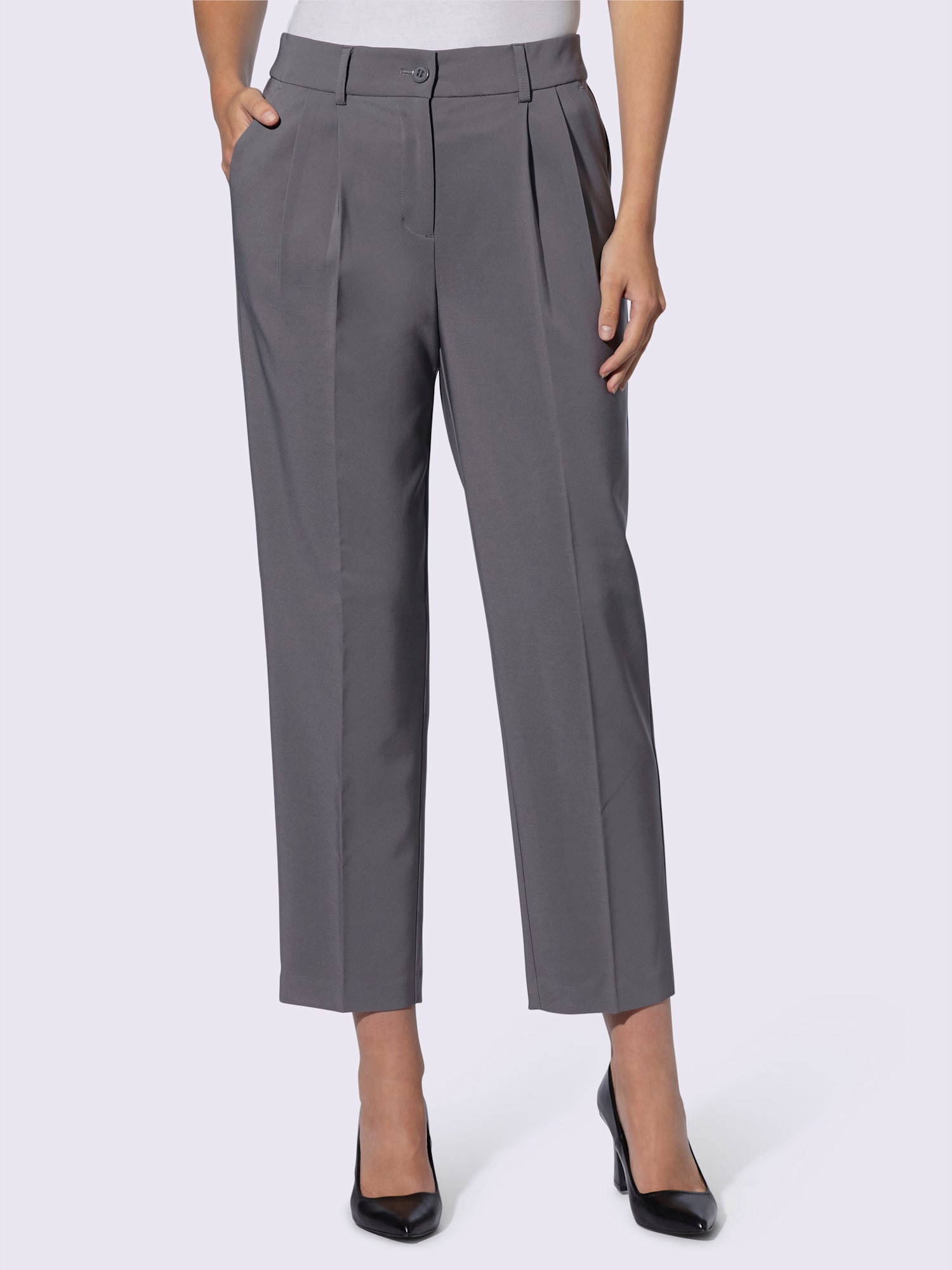 Pantalon plissé pinces tendance, couleur gris, taille 52, marque Ashley Brooke - helline