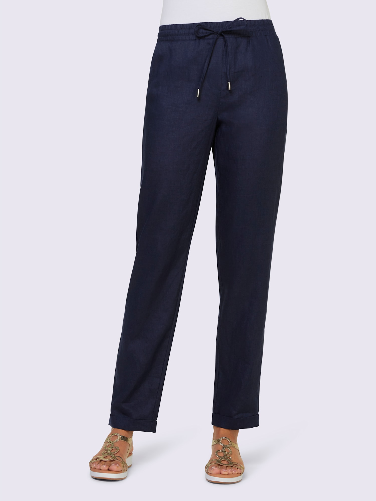 Pantalon en lin pur lin, couleur bleu, taille 38, marque Linea Tesini - helline