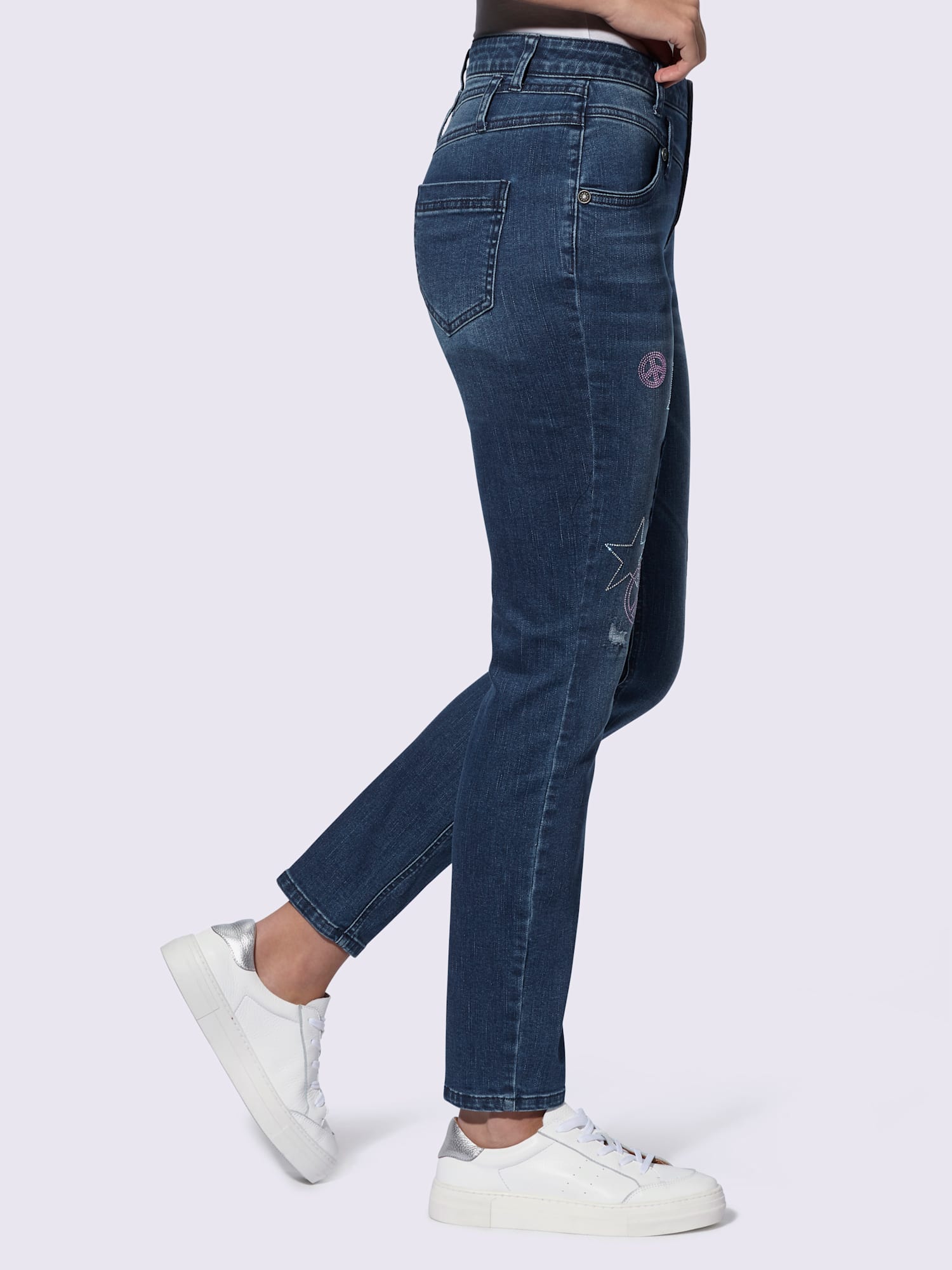 Jean superbes détails, couleur bleu, taille 44, marque Mandarin - helline