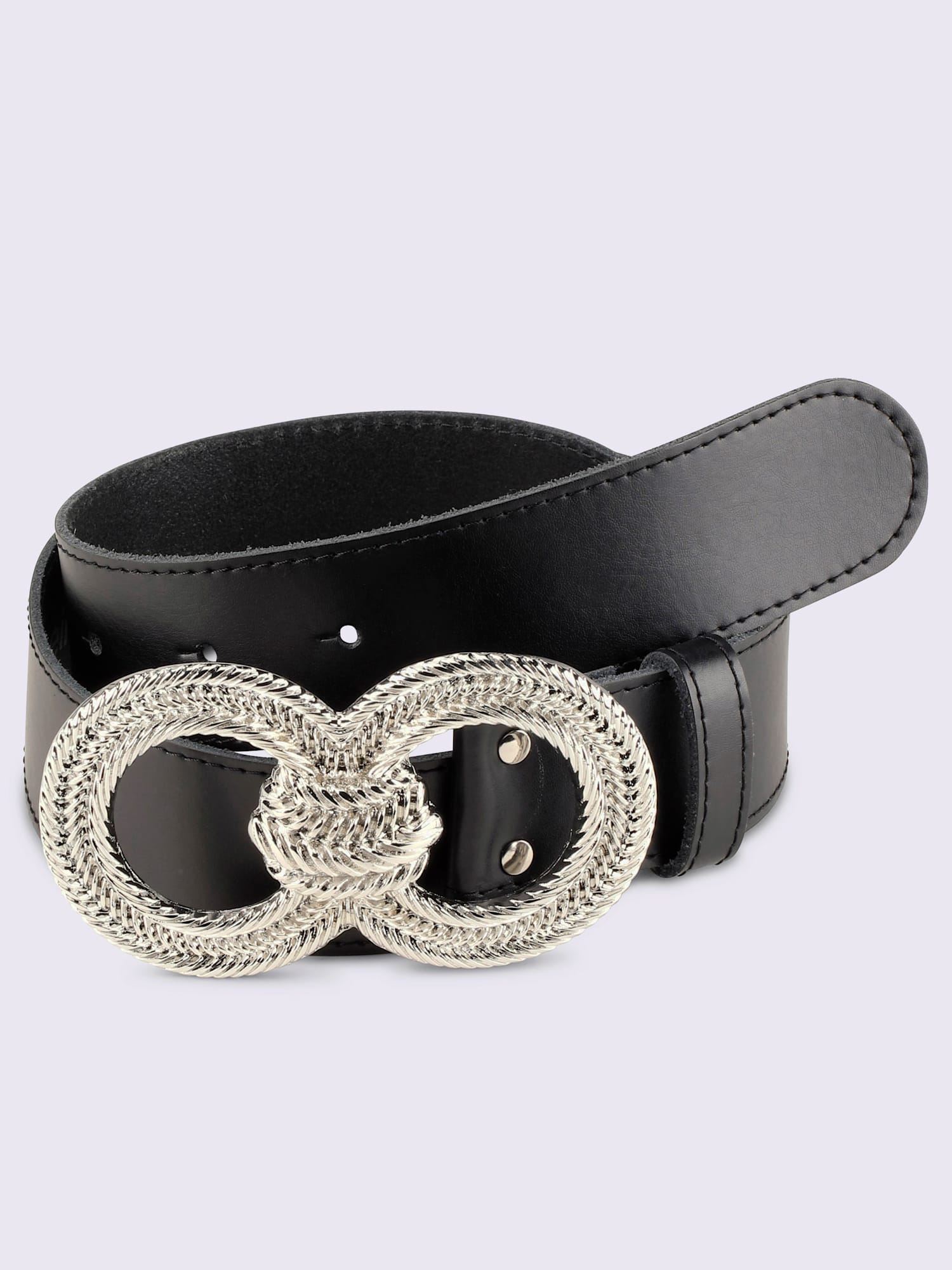 Ceinture boucle décorative, couleur : noir uni, taille 105, 90% cuir de vache;10% métal - helline