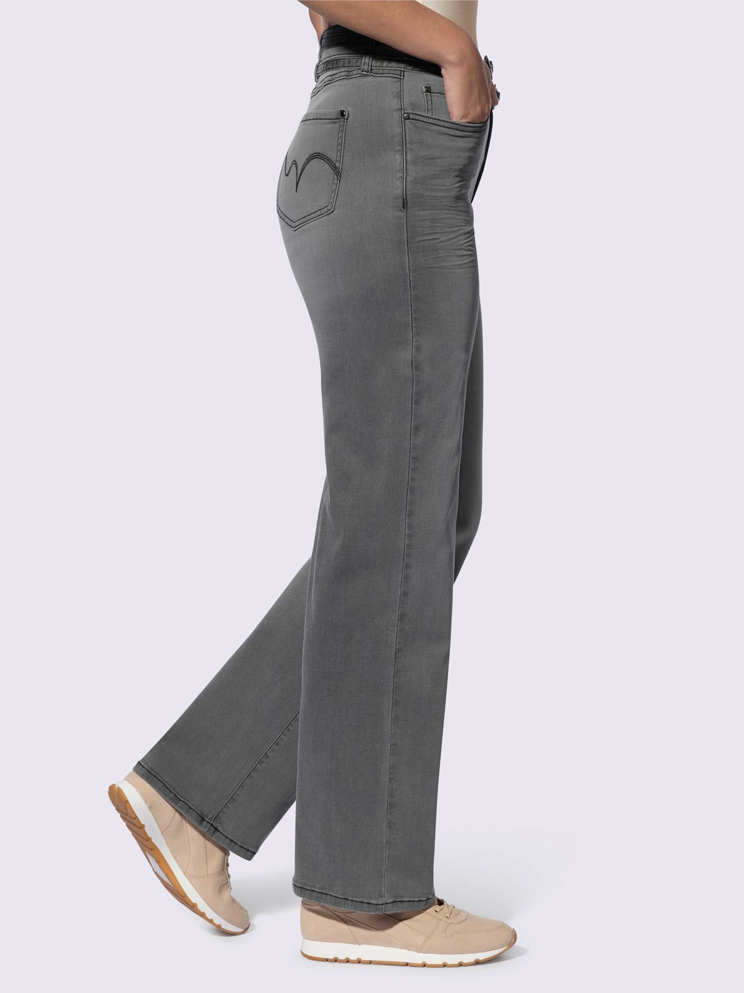 Pantalon 5 poches coupe droite aux jambes, couleur gris, taille 52, marque Linea Tesini - helline