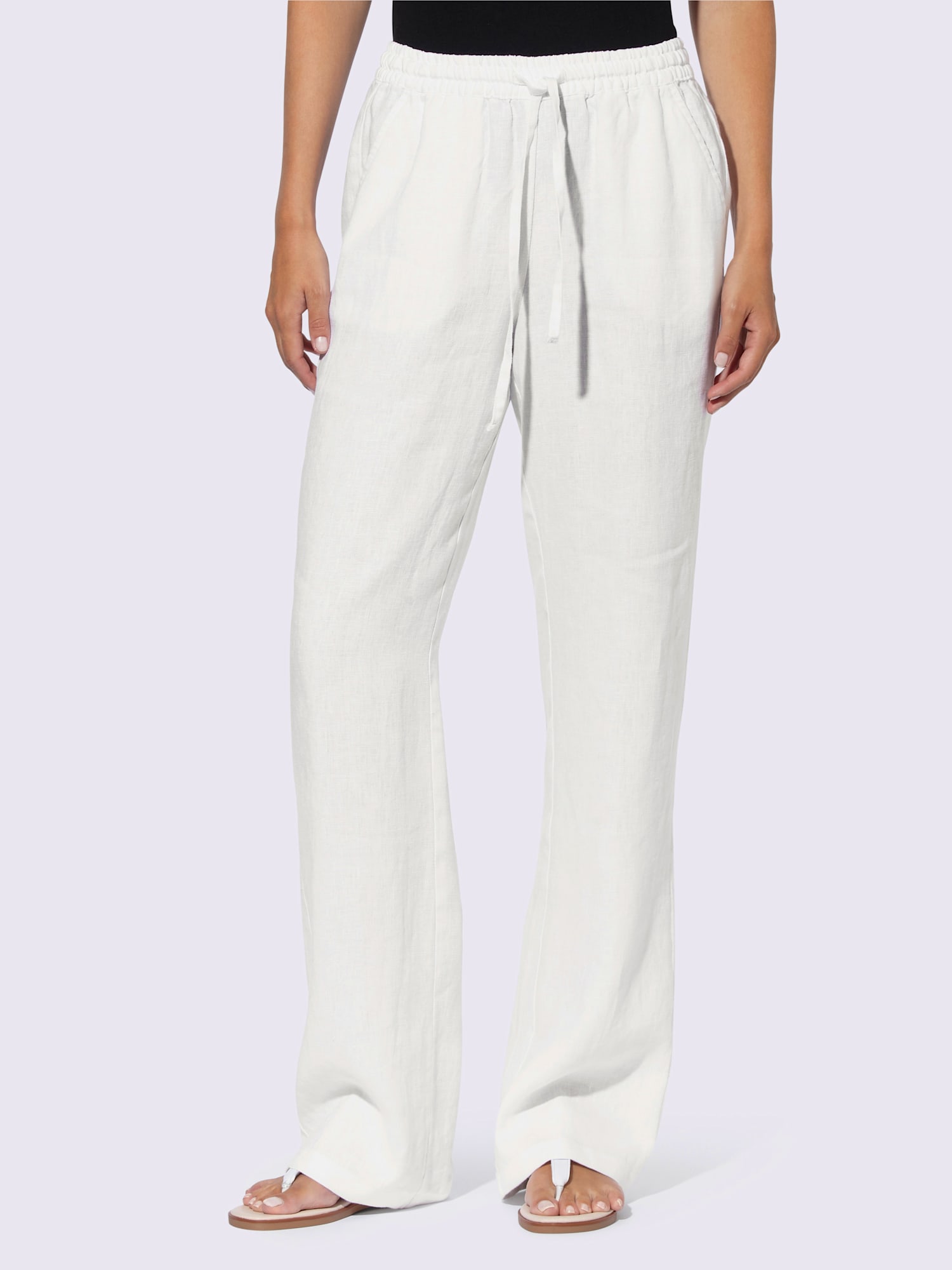 Pantalon en lin jambes larges mode, couleur blanc, taille 44, marque Linea Tesini - helline