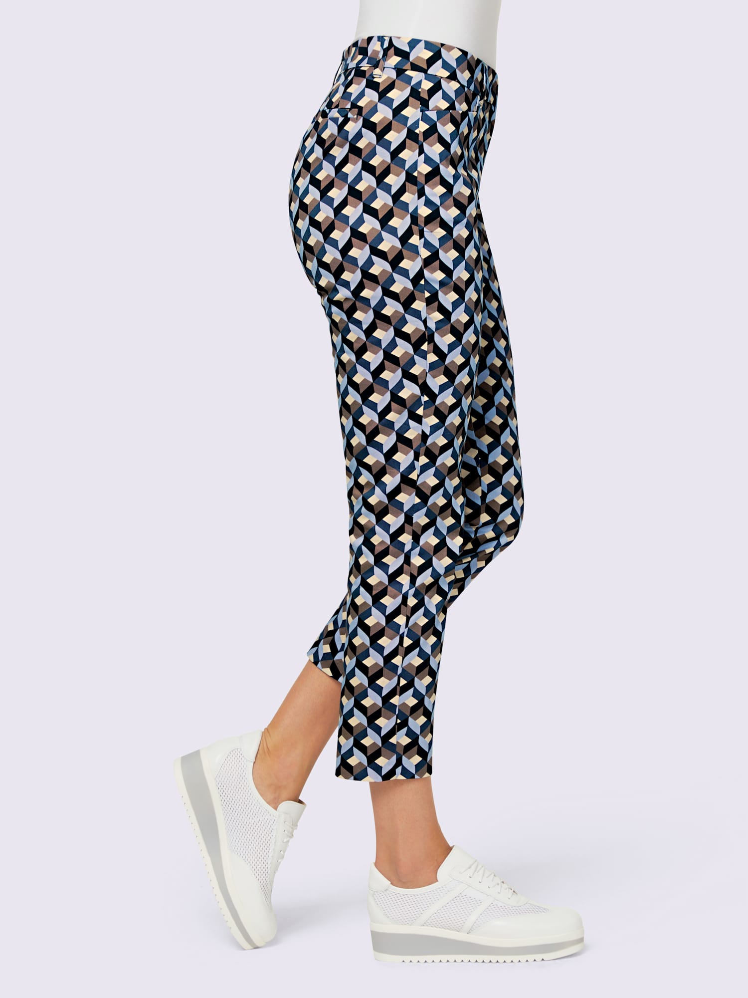 Pantalon 7/8 superbe motif graphique, couleur bleu, taille 50 - Witt