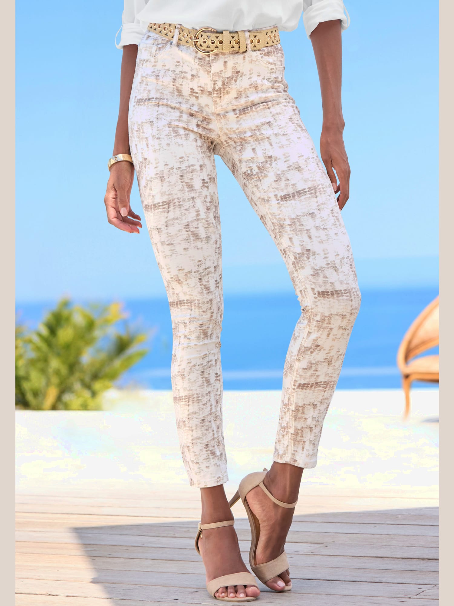 Ceinture hanches ceinture en imitation cuir avec découpes tendance et détails couleur or, couleur : marron clair uni, taille 75, marque LASCANA, 100%