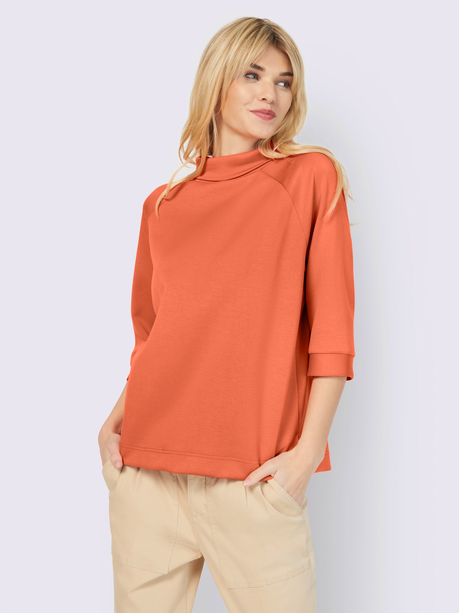Sweatshirt mélange de modal doux, couleur orange, taille 42, marque Linea Tesini - helline