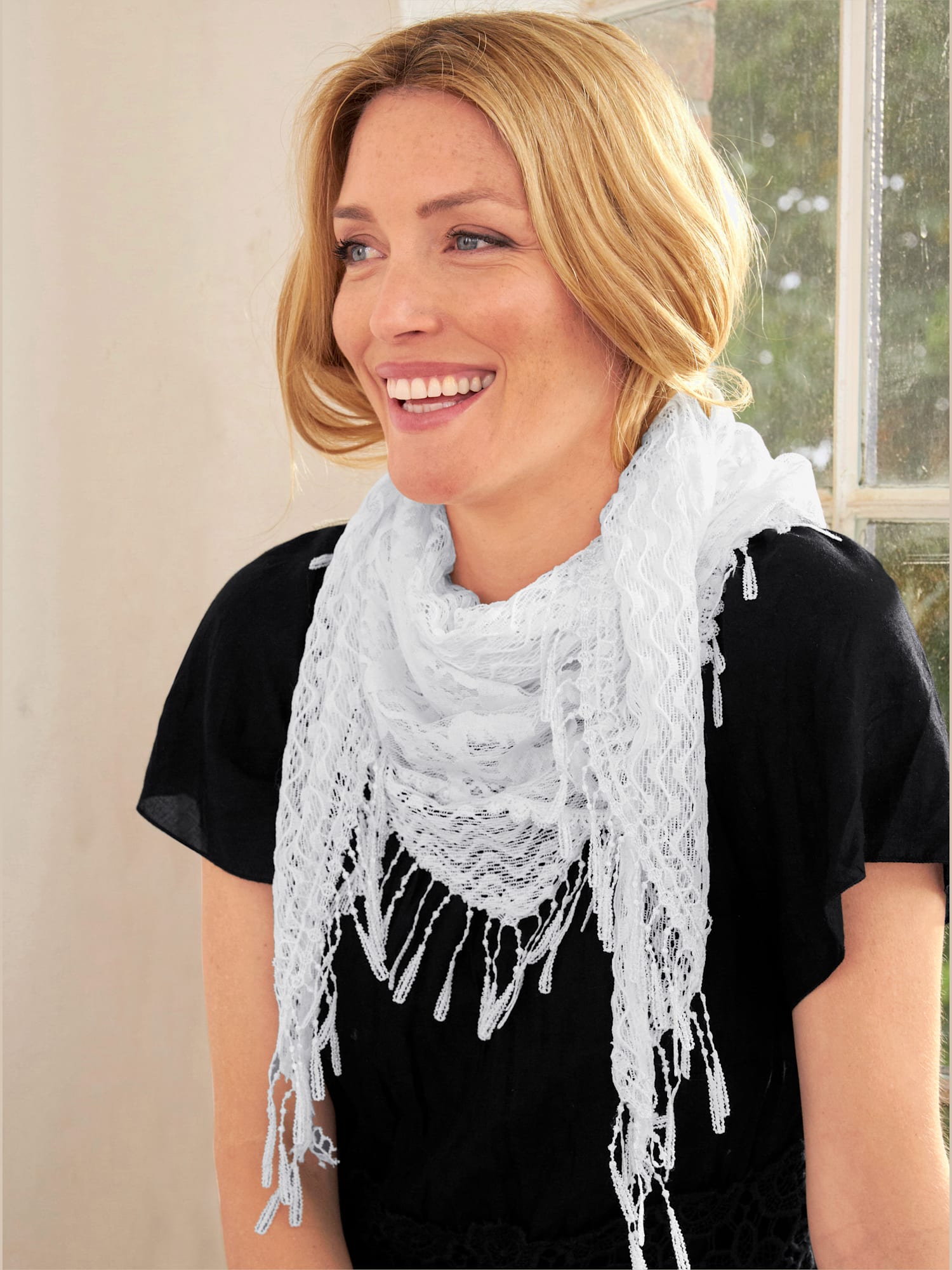 Écharpe forme triangulaire tendance, couleur blanc, taille 0 - helline