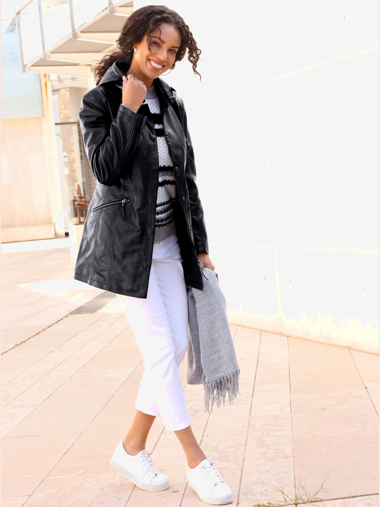 Veste en cuir cuir agneau nappa véritable, couleur noir, taille 21, marque Collection L - Witt