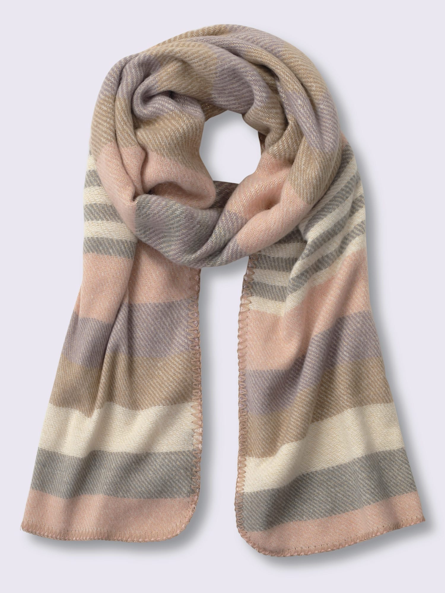 Écharpe douce à rayures avec fil fantaisie et finition soignée, couleur : couleur ivoire moyen uni, taille 0, 100% viscose - helline