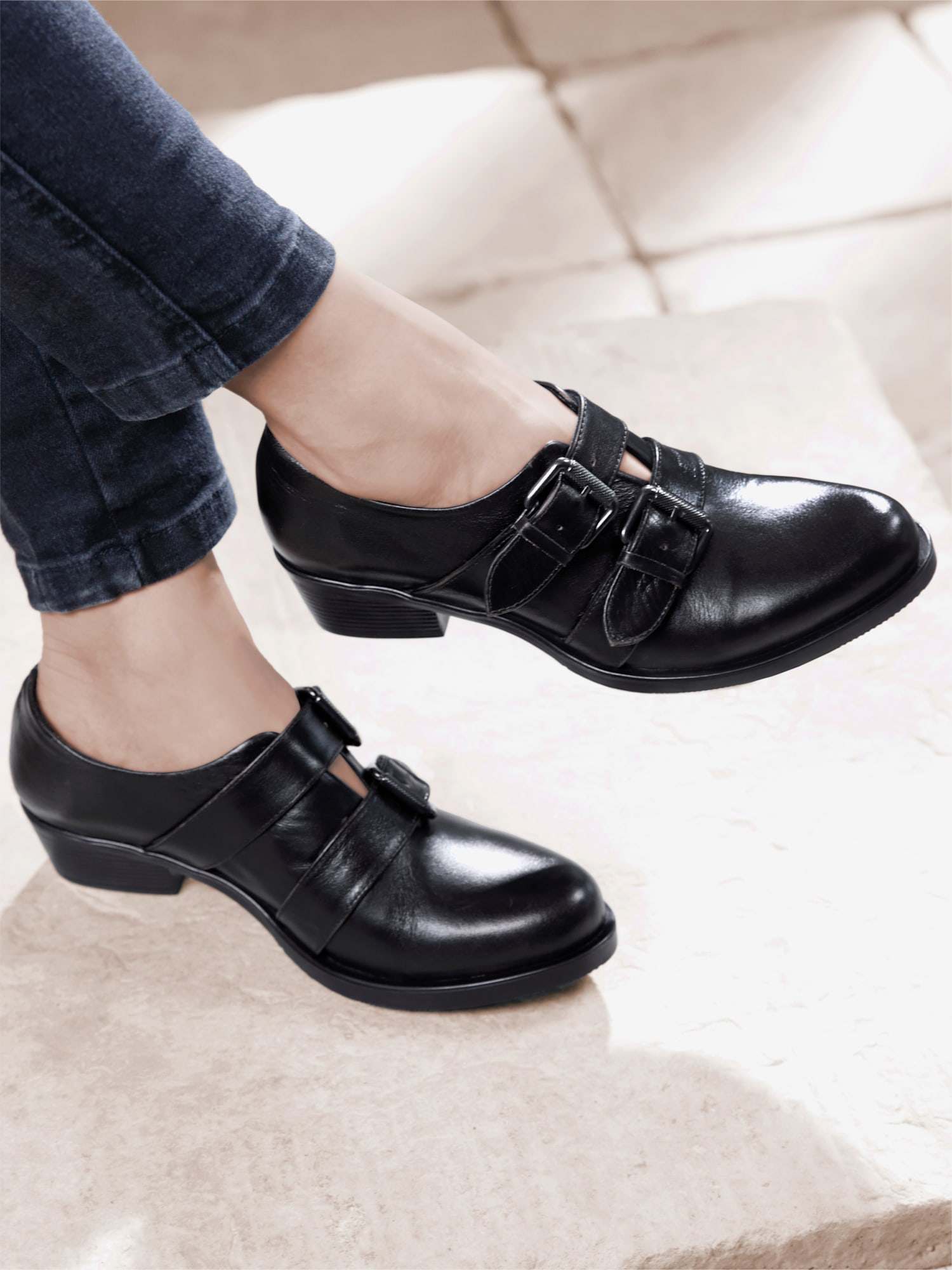 Bottine courte cuir nappa de vache, noir uni, taille 41 - helline