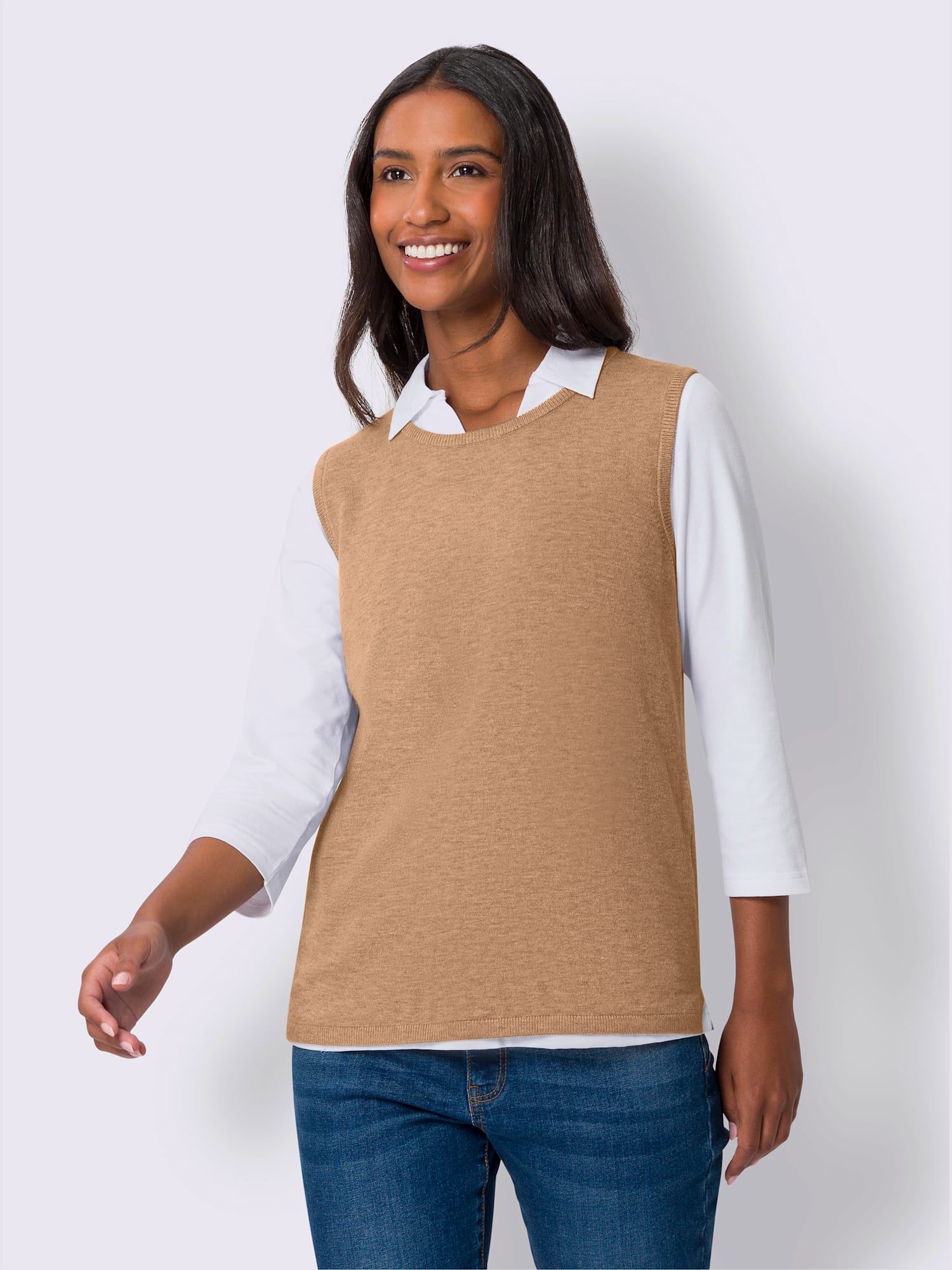 Débardeur en tricot tricot fin et doux, couleur marron, taille 46, marque Best Connection - helline