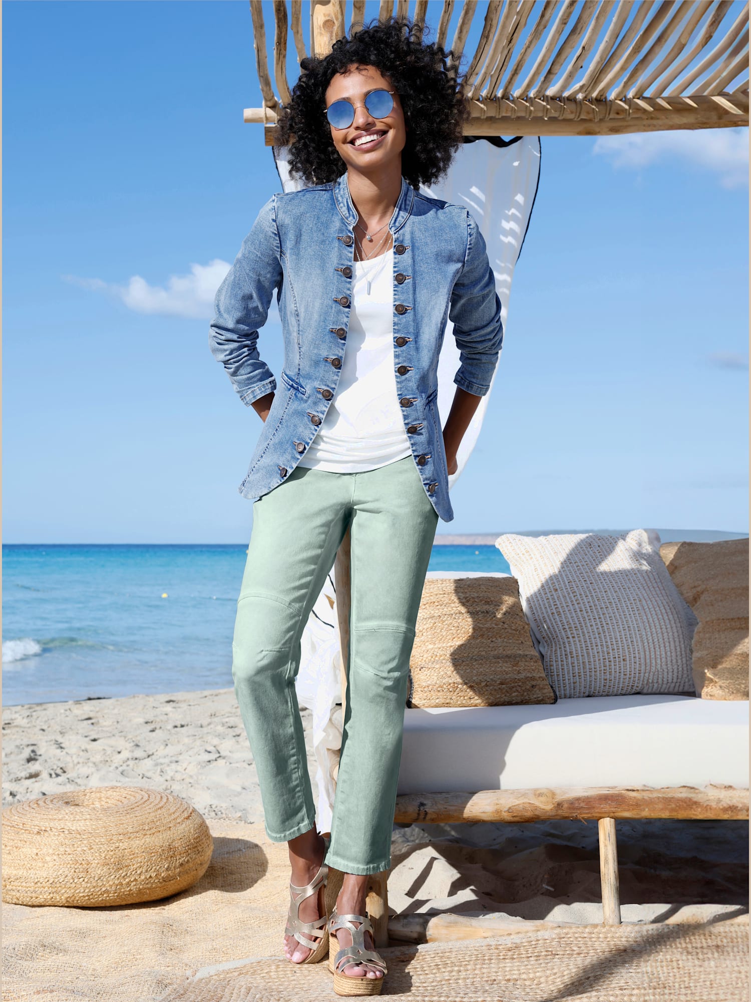 Blazer en jean 95% coton, couleur bleu, taille 46, marque Linea Tesini - helline