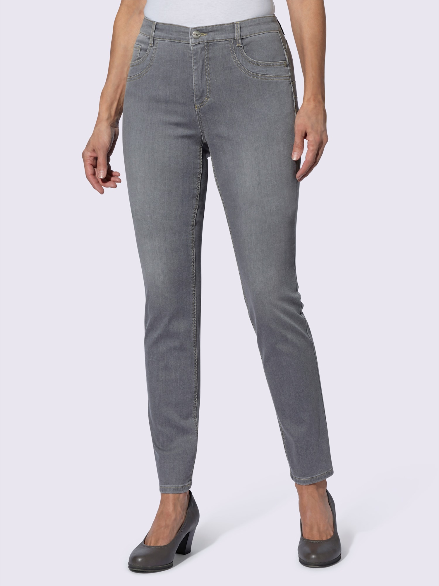 Jean 5 poches 50% coton, couleur gris, taille 48 - helline