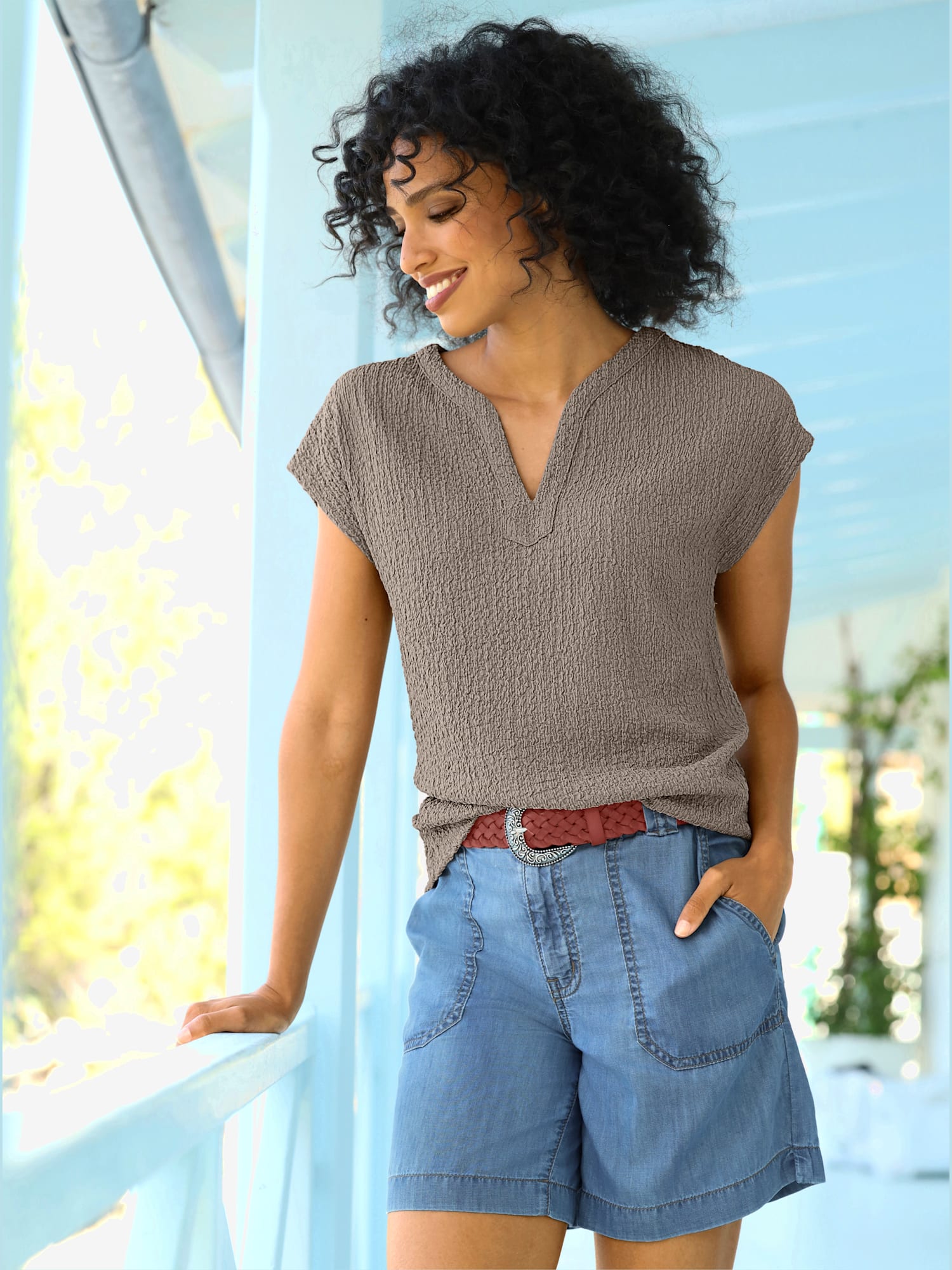 Ceinture aspect tressé élégant, couleur : marron foncé uni, taille 115, 90% cuir de vache;10% métal - helline