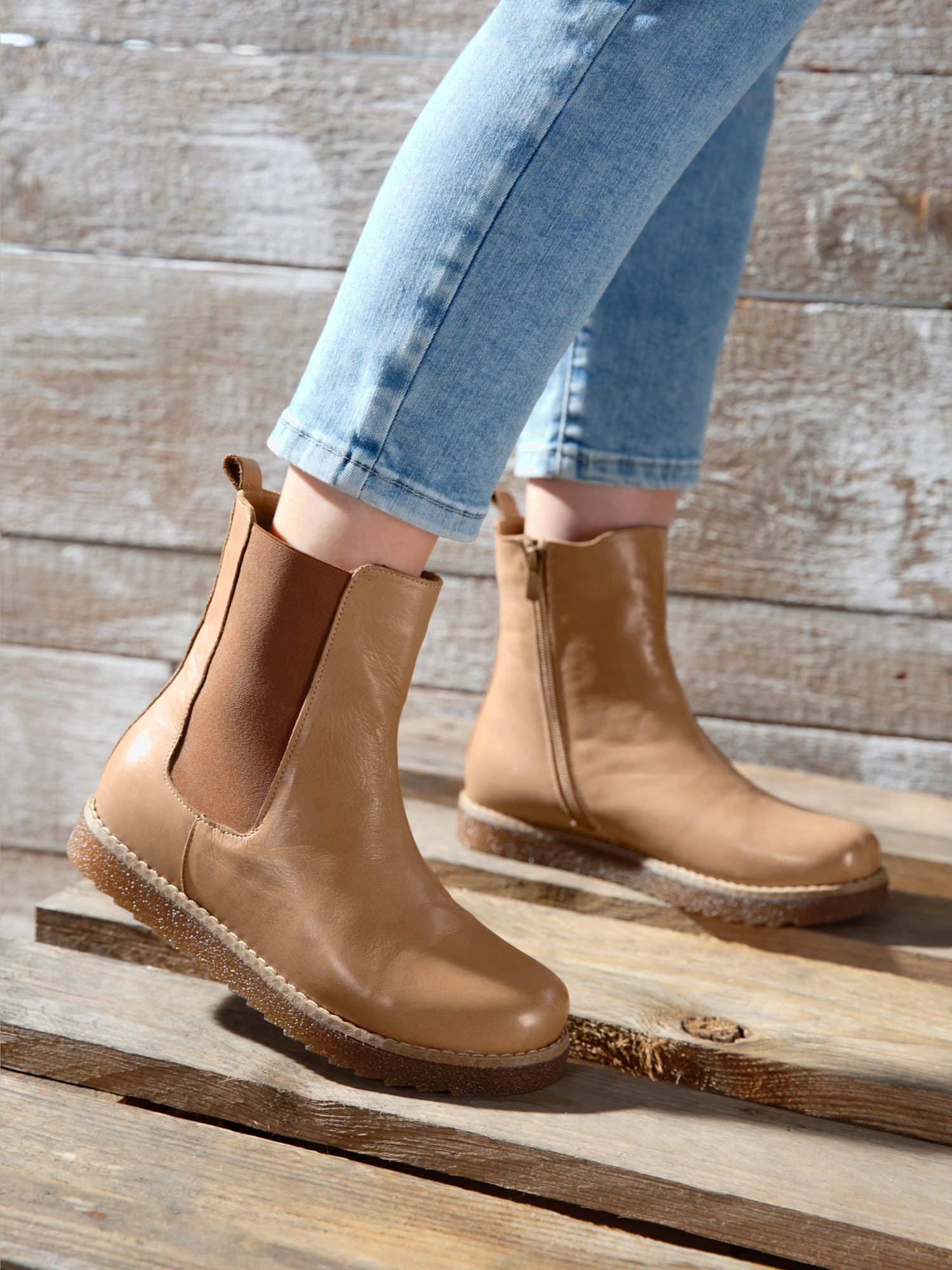 Bottines cuir nappa de vache, marron clair uni, taille 39 - helline