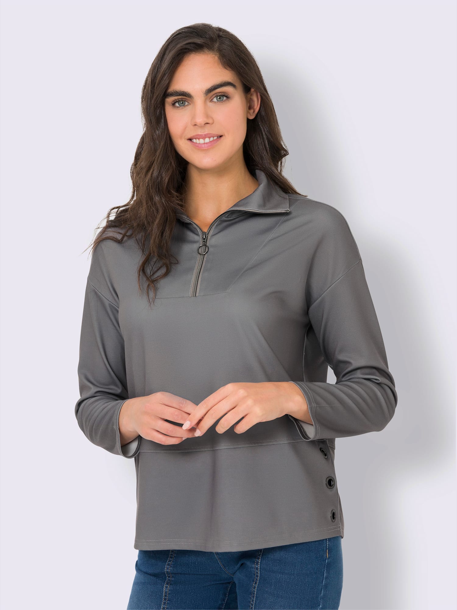 Sweatshirt col camionneur, couleur gris, taille 46, marque Best Connection - helline