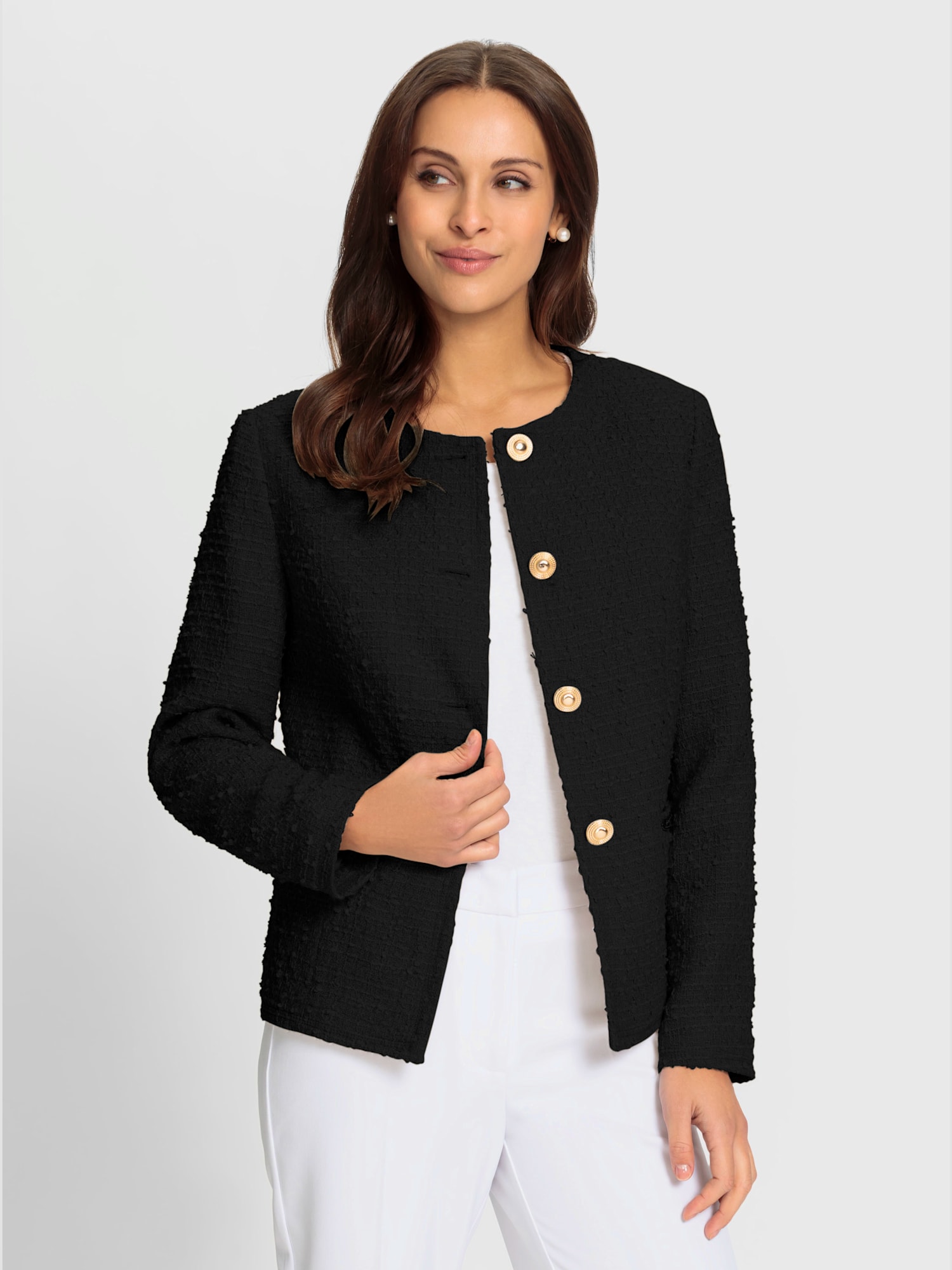 Blazer bouclé à la fois confortable et chic, couleur noir, taille 40, marque Fair Lady - helline