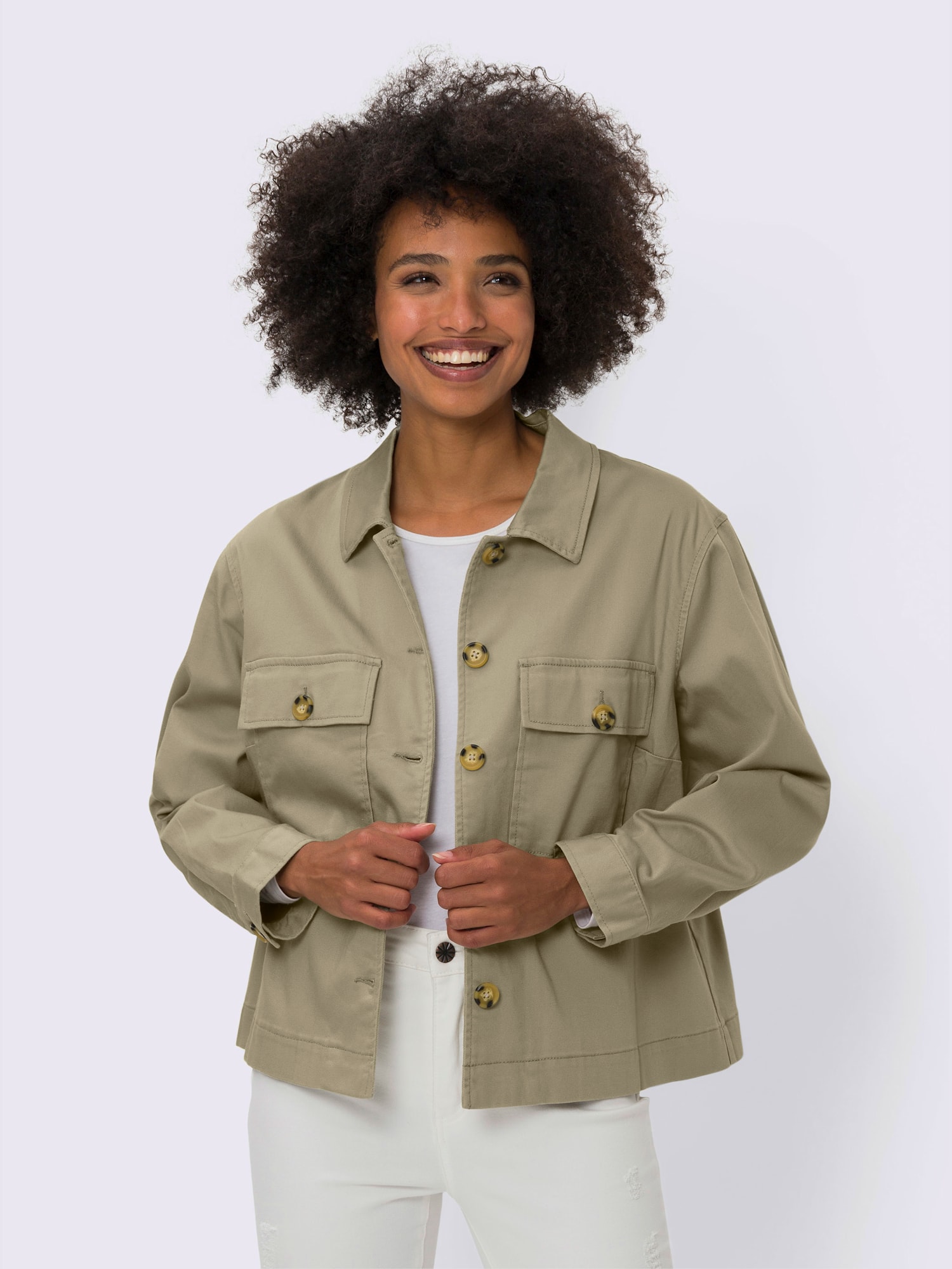 Blouson qualité coton et modal agréable à porter, couleur vert, taille 42, marque Linea Tesini - helline