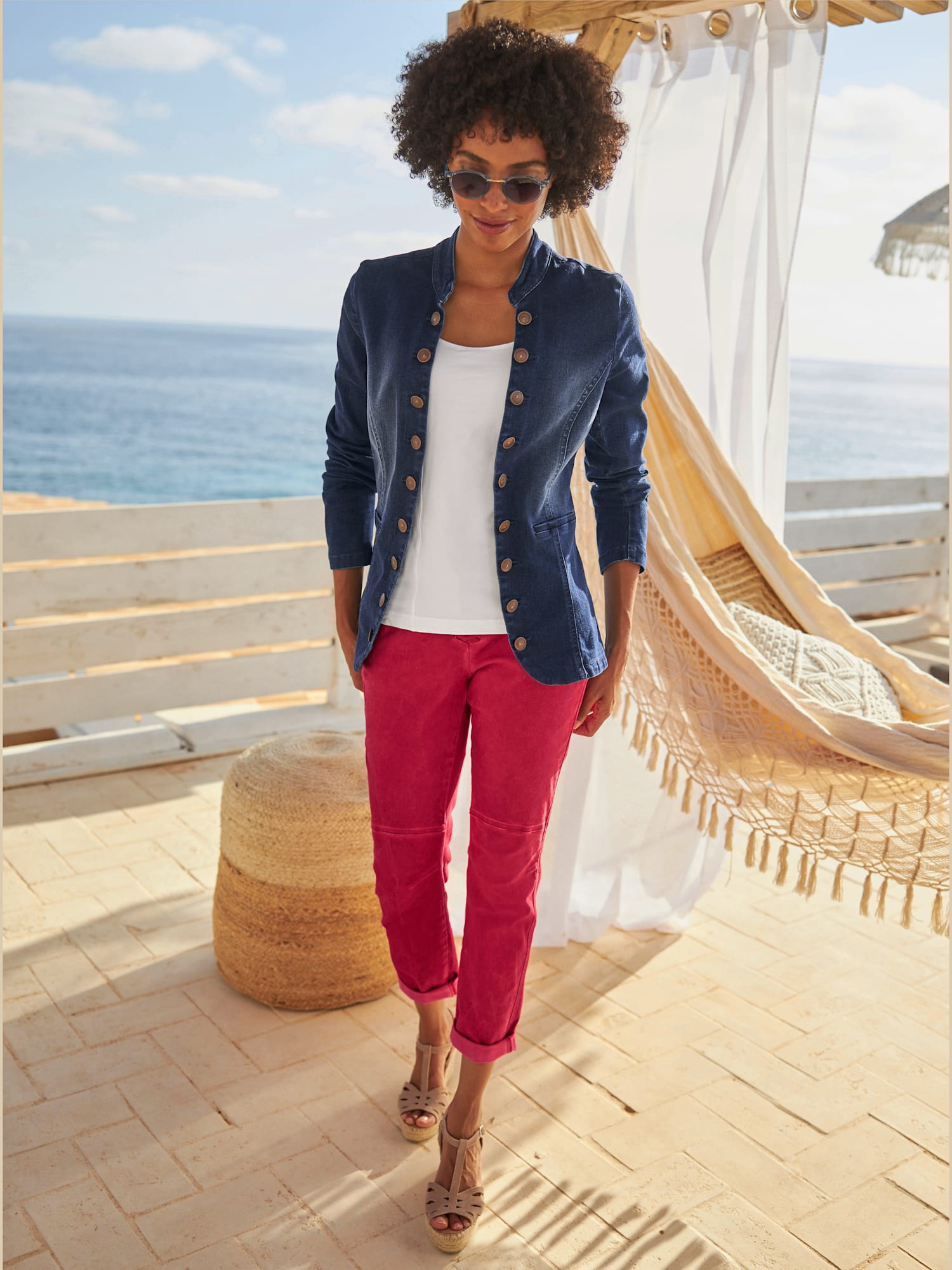 Blazer en jean 95% coton, couleur bleu, taille 48, marque Linea Tesini - helline