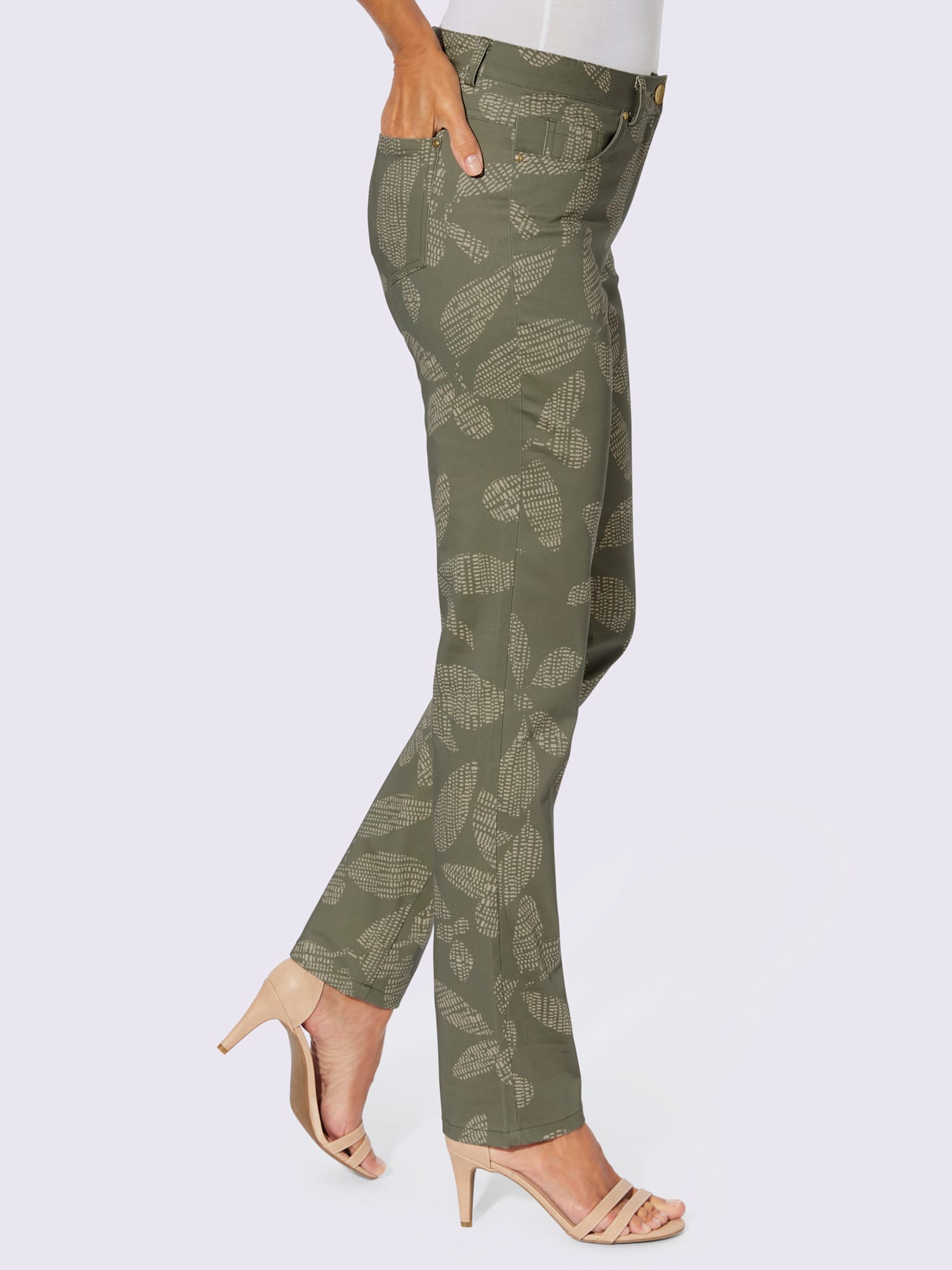Pantalon imprimé satin coton, couleur vert, taille 38 - helline