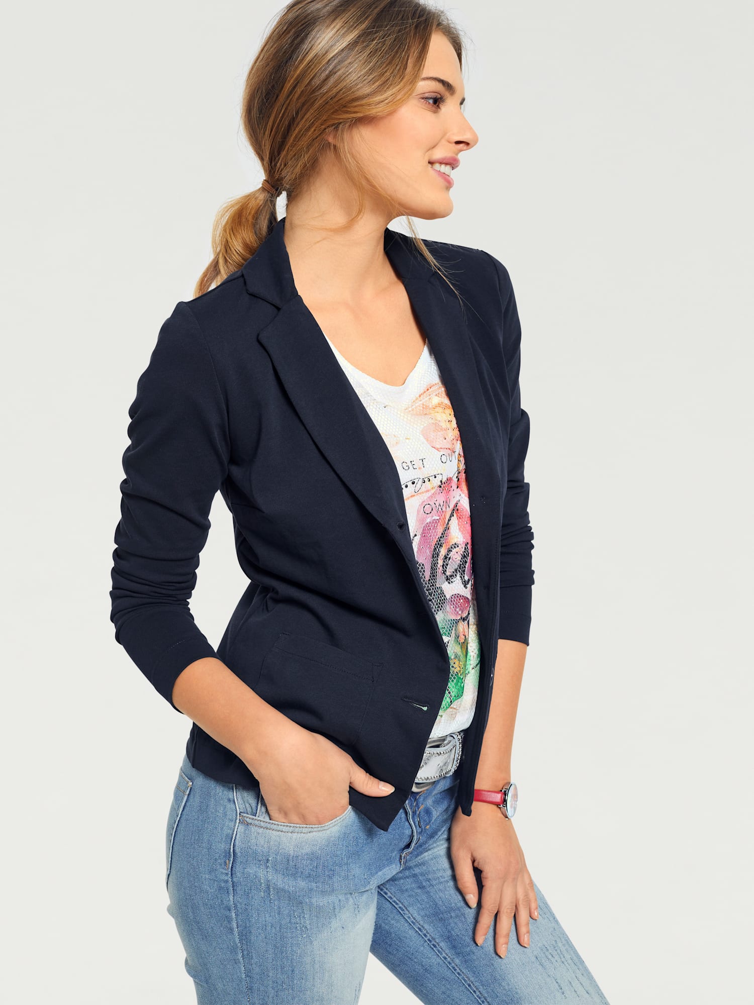 Blazer en jersey coupe sobre pour un look décontracté tendance, couleur bleu, taille 52 - Witt