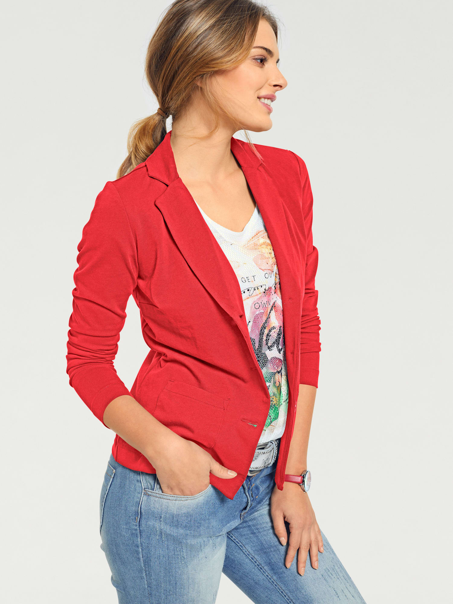 Blazer en jersey coupe sobre pour un look décontracté tendance, couleur rouge, taille 44 - Witt