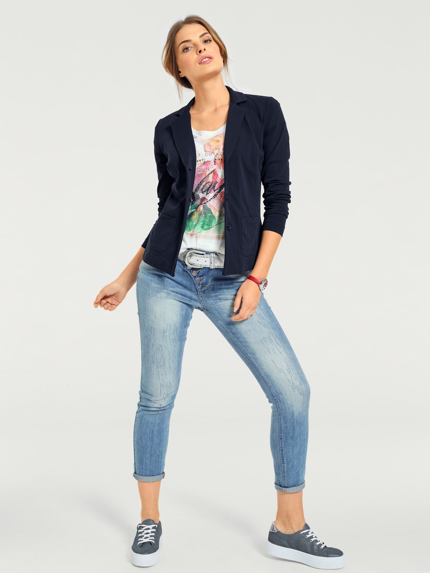 Blazer en jersey coupe sobre pour un look décontracté tendance, couleur bleu, taille 36, marque Linea Tesini - helline