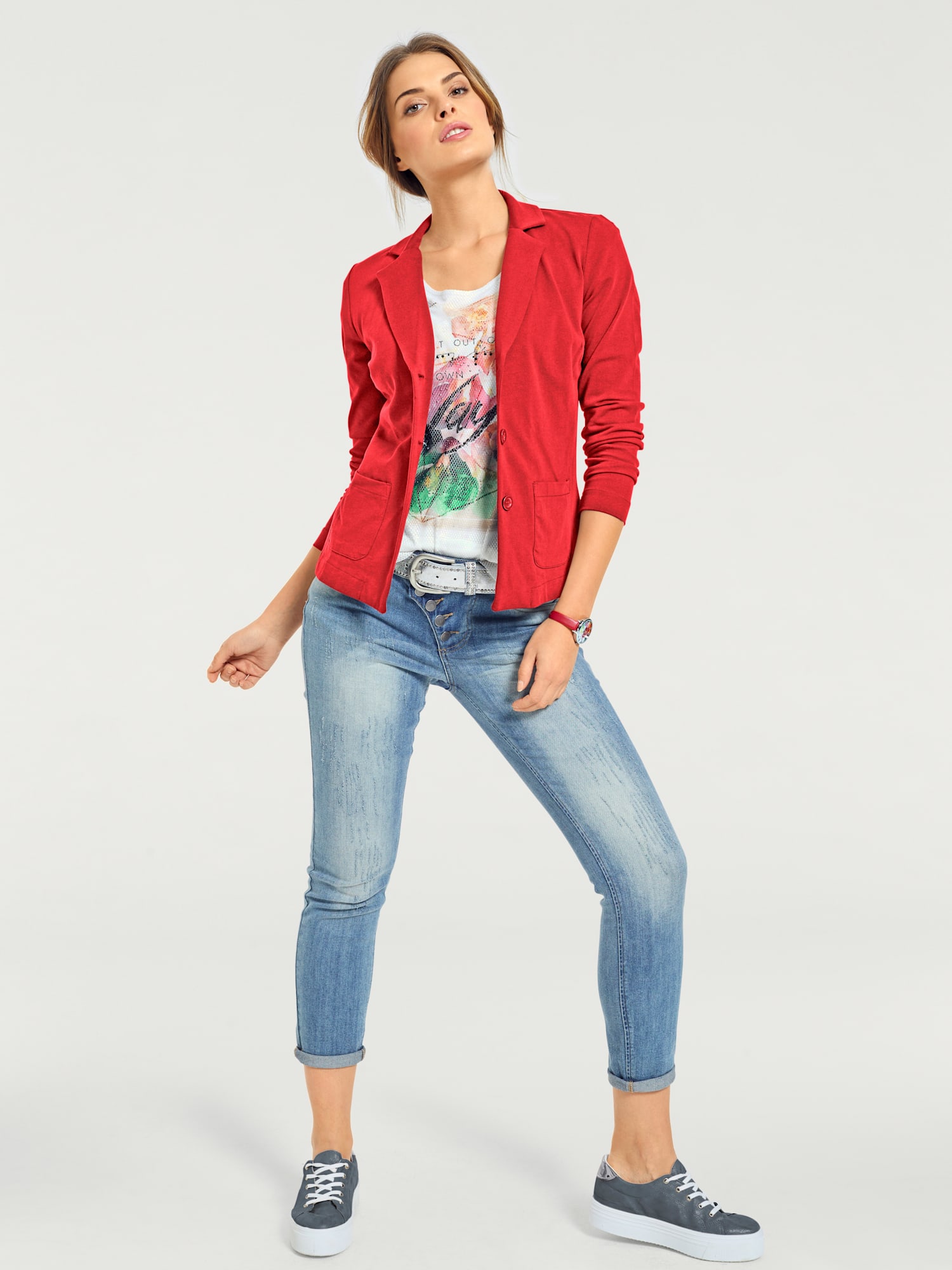 Blazer en jersey coupe sobre pour un look décontracté tendance, couleur rouge, taille 50, marque Linea Tesini - helline