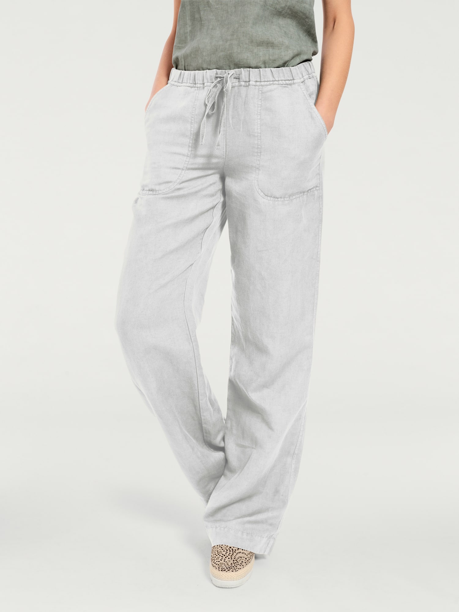 Pantalon jambes larges, couleur blanc, taille 42, marque Linea Tesini - helline