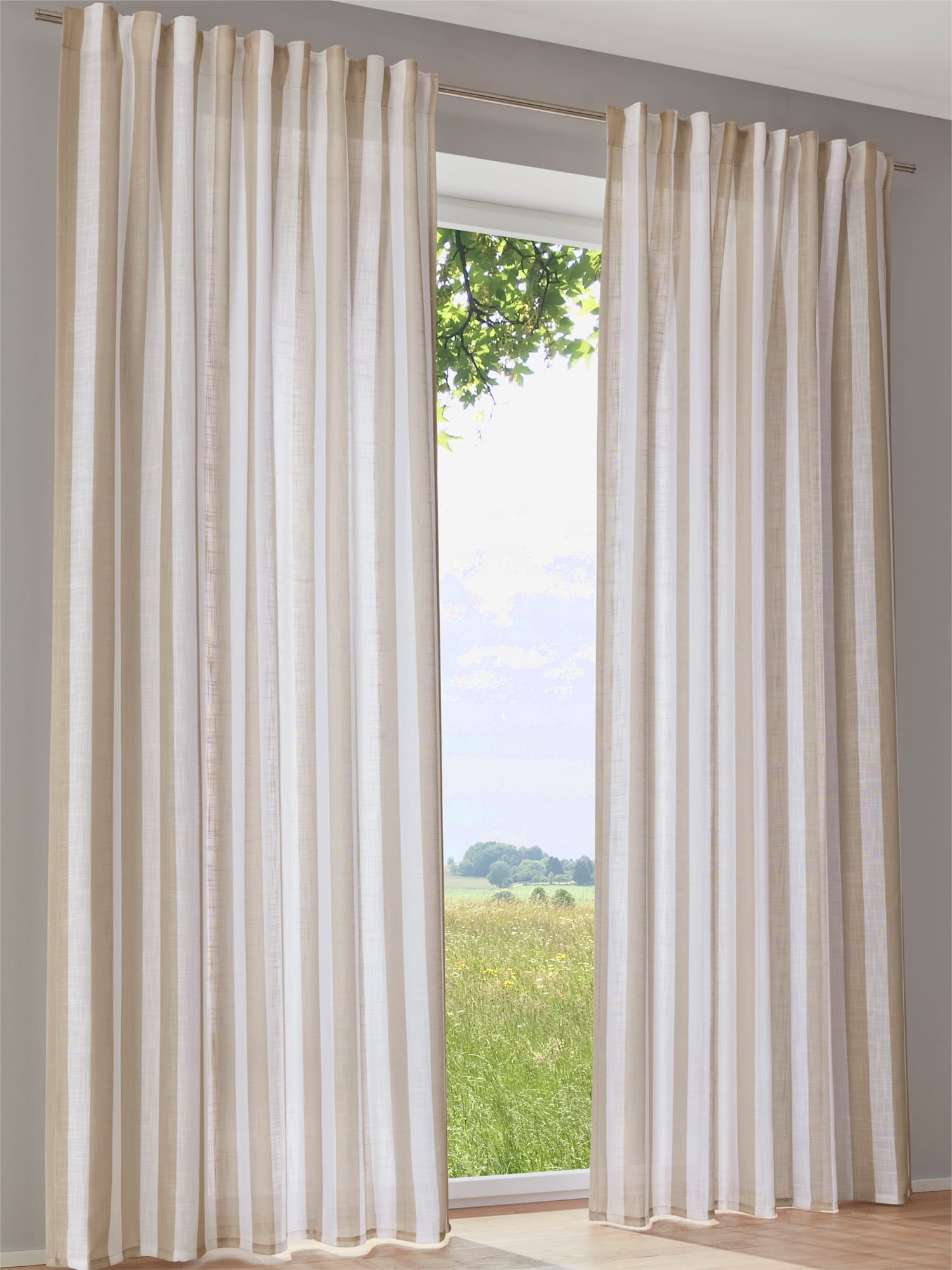 Rideaux, Œillets, marron clair à motifs, taille 225x135 cm, helline home - helline