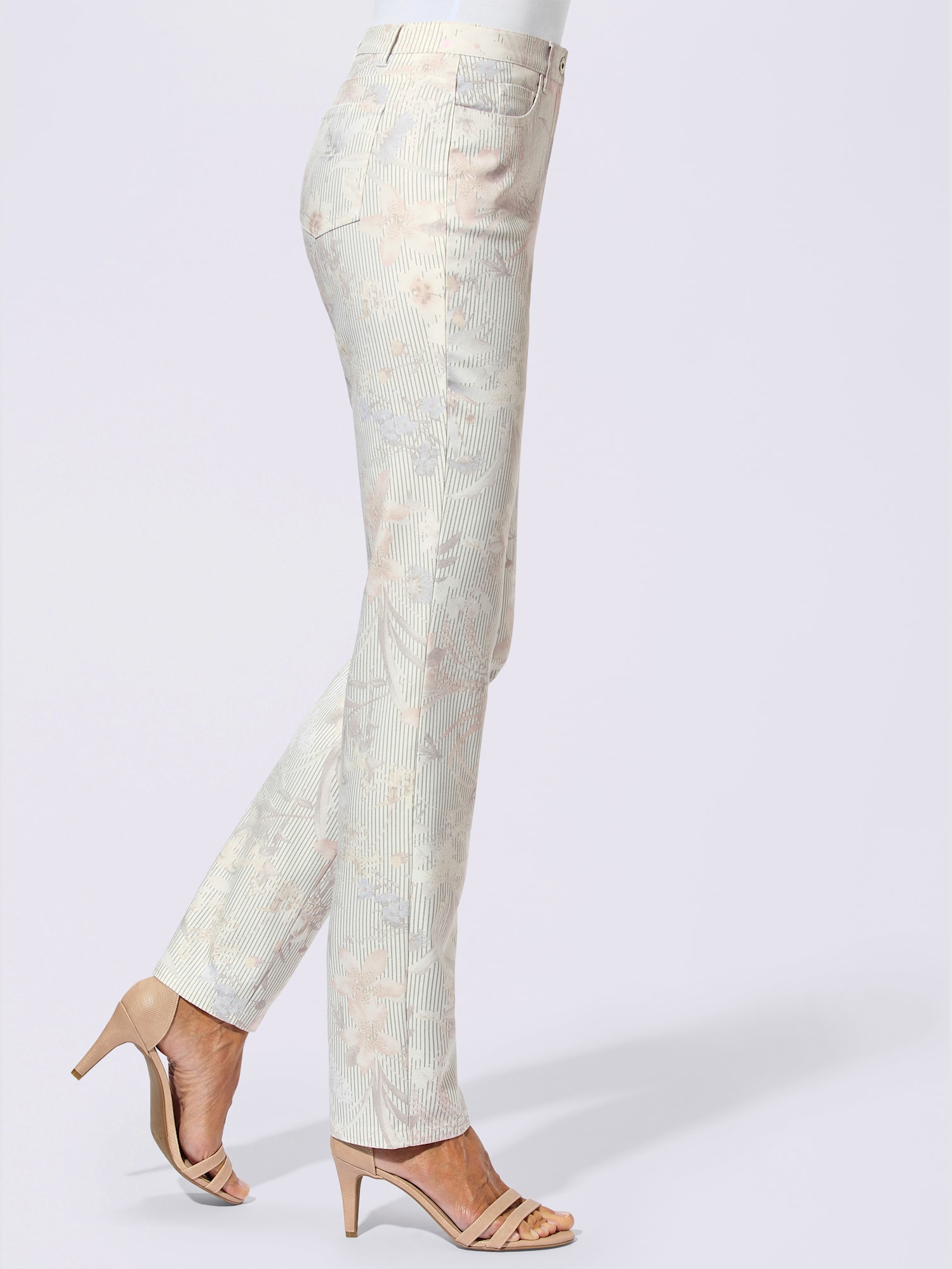 Pantalon slim jacquard motifs fleurs, couleur couleur ivoire, taille 44, marque Fair Lady - helline
