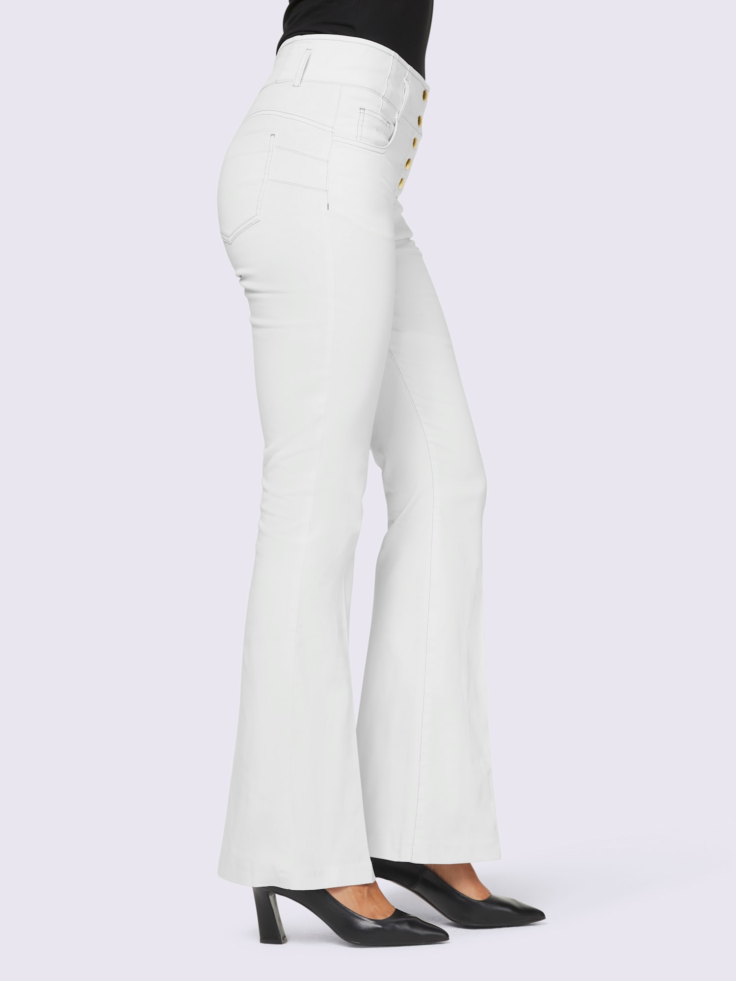 Jean bootcut élasthanne, couleur blanc, taille 44, marque Ashley Brooke - helline
