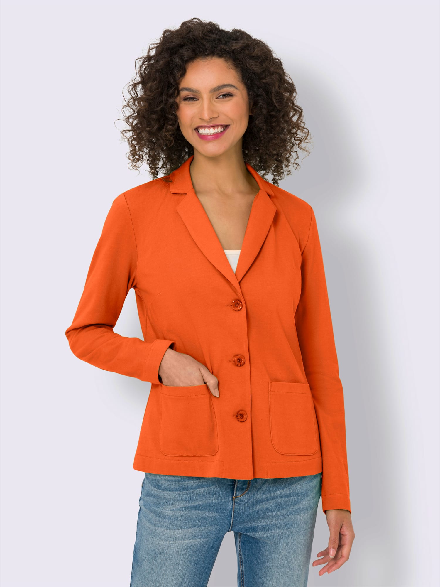 Blazer en jersey coupe sobre pour un look décontracté tendance, couleur orange, taille 46, marque Linea Tesini - helline