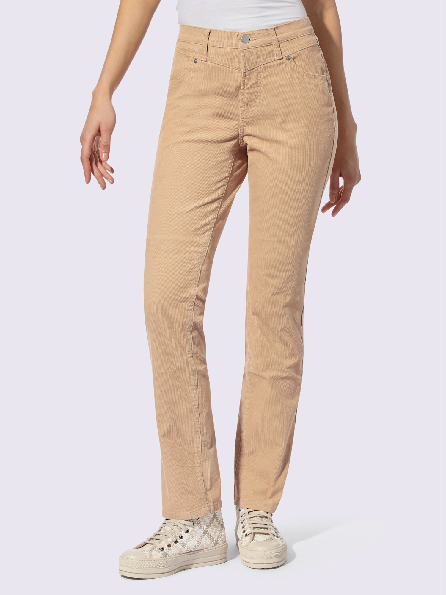 Pantalon velours coupe droite, couleur marron, taille 50, marque Linea Tesini - helline