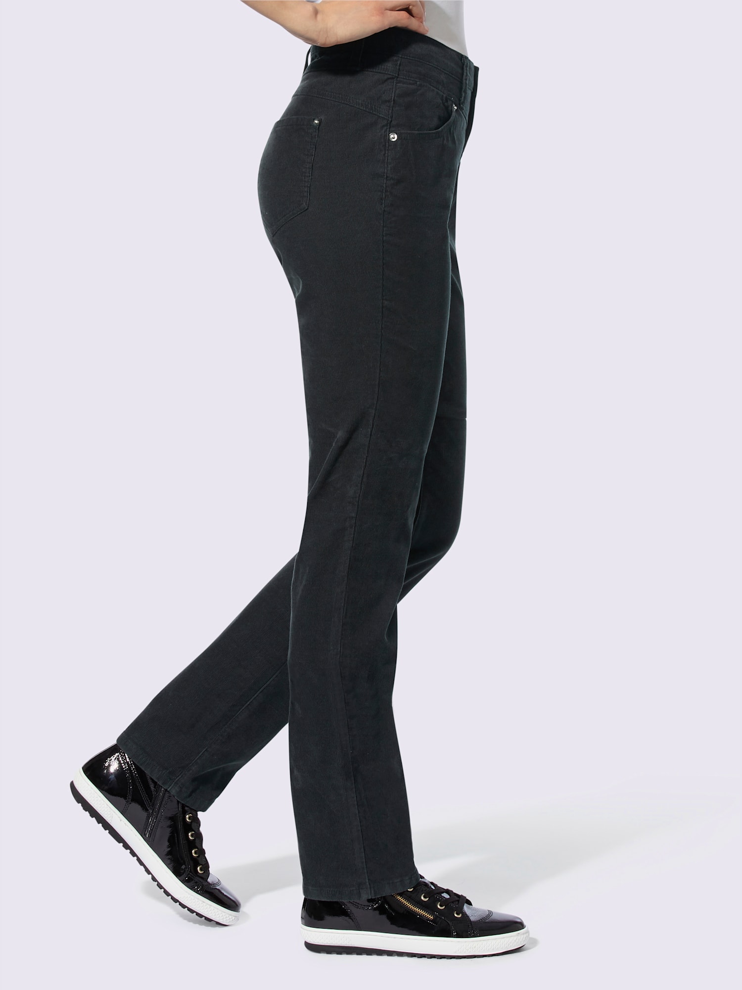 Pantalon velours coupe droite, couleur noir, taille 44, marque Linea Tesini - helline