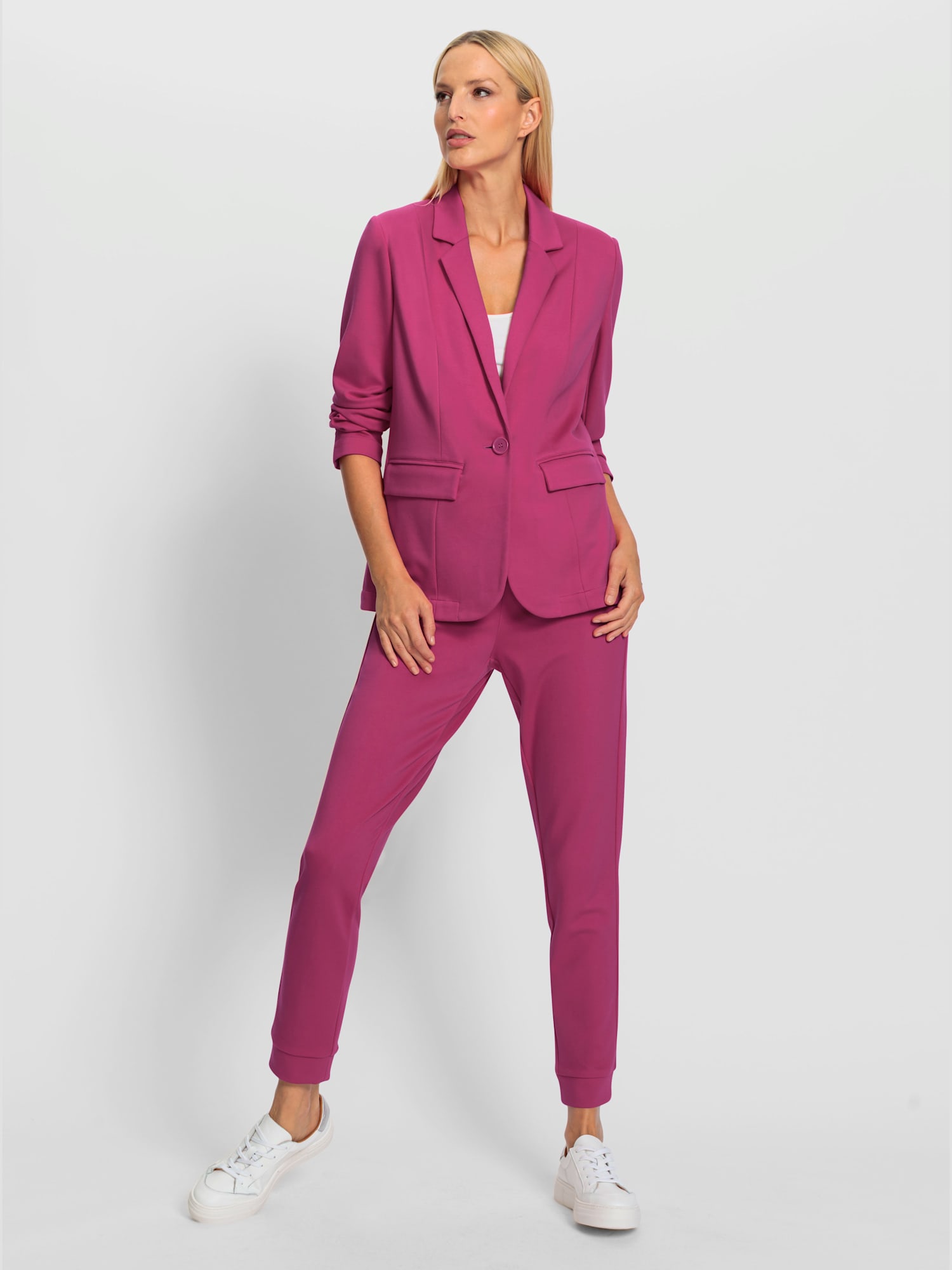 Tailleur pantalon tendance, couleur rose, taille 52, marque Rick Cardona - helline