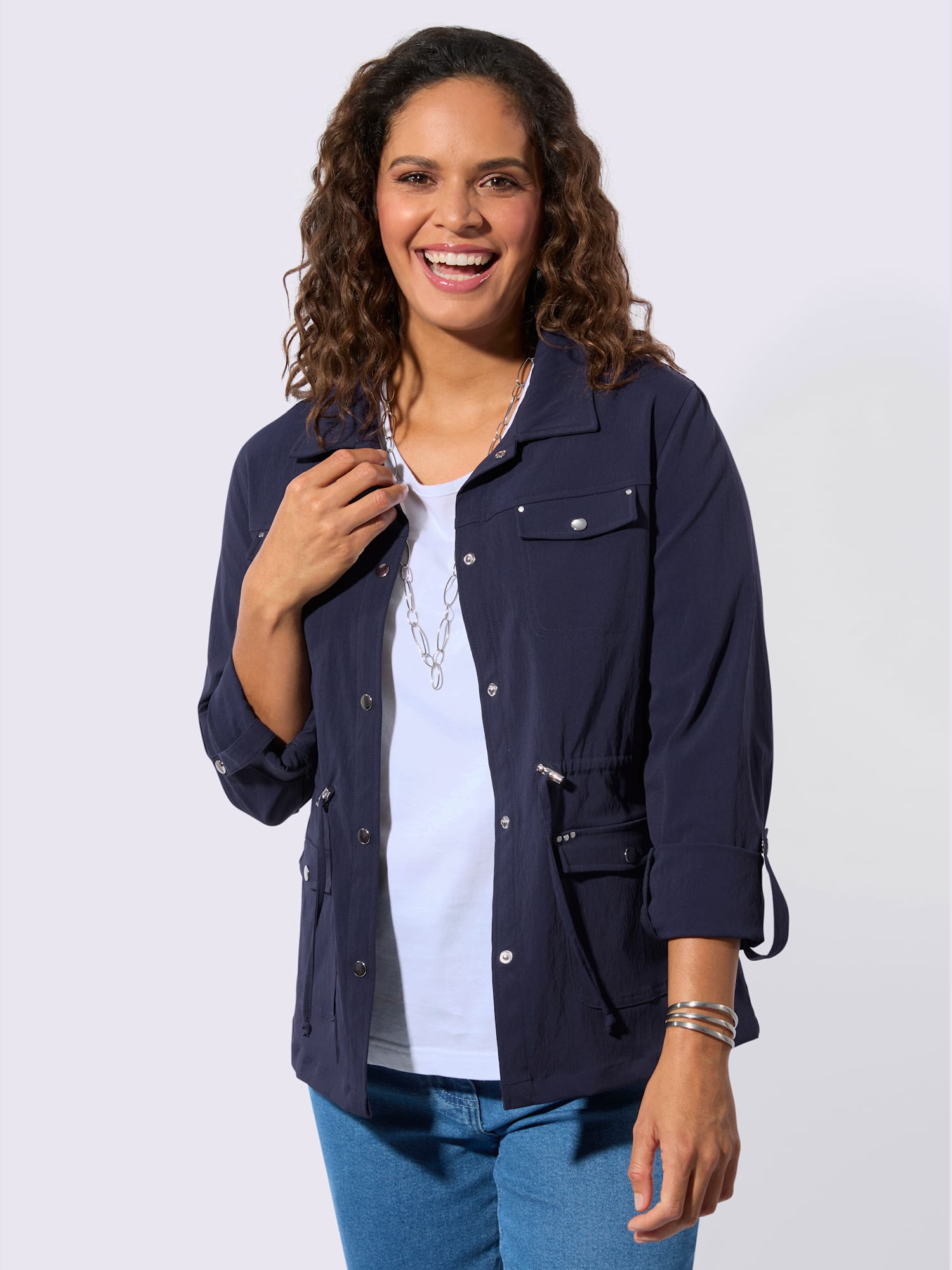 Blazer chemisier poches poitrine plaquées, couleur bleu, taille 56, marque Collection L - Witt