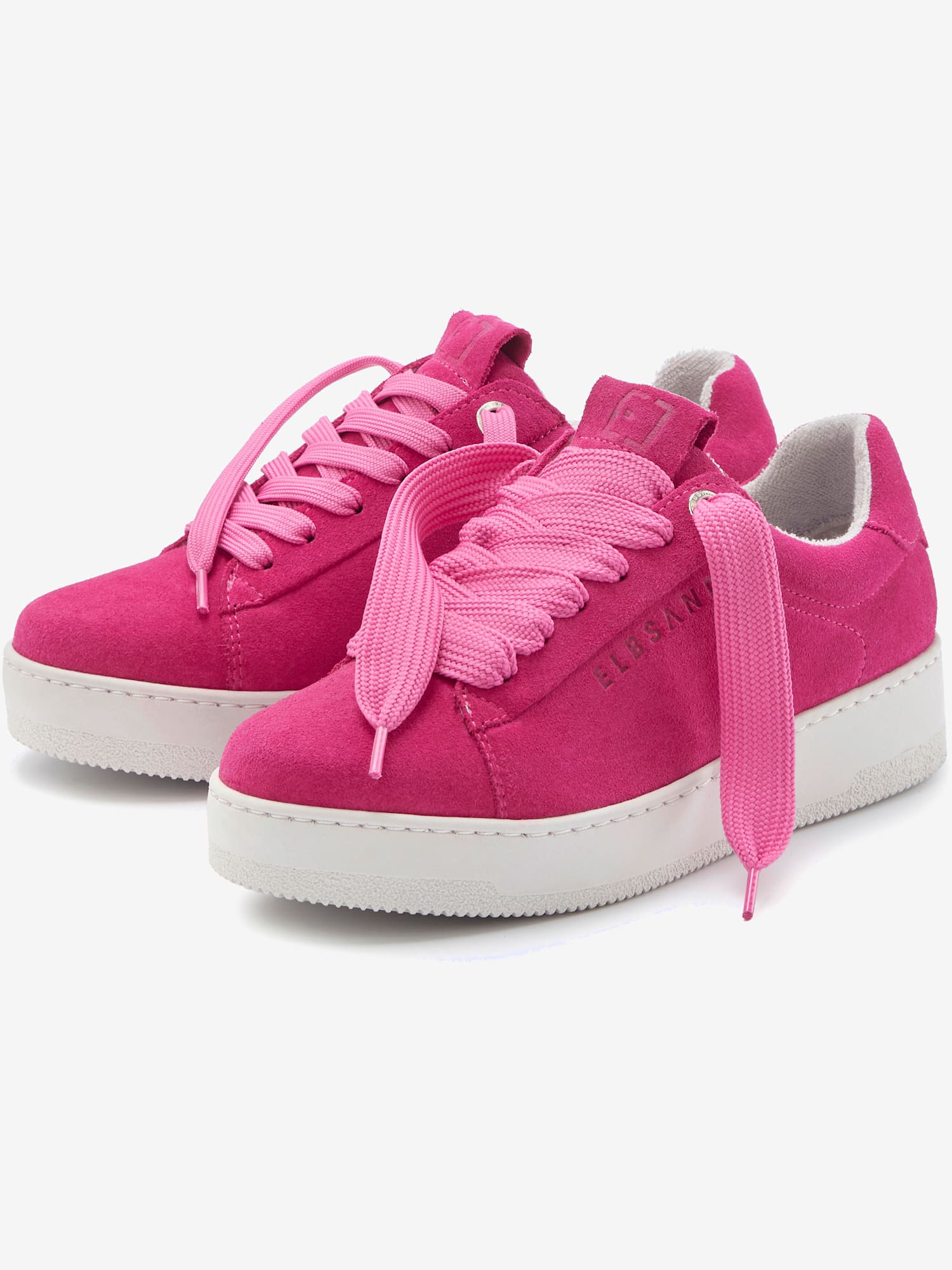 Baskets sneakers tendance et confortables en cuir de qualité, fabriquées au portugal, rose moyen uni, taille 41, Elbsand - helline