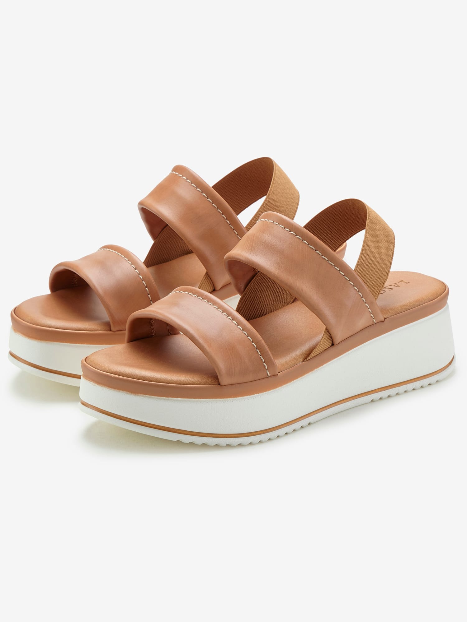 Sandales compensées chaussures en cuir avec brides élastiques pour un confort optimal, marron clair uni, taille 39, LASCANA - helline