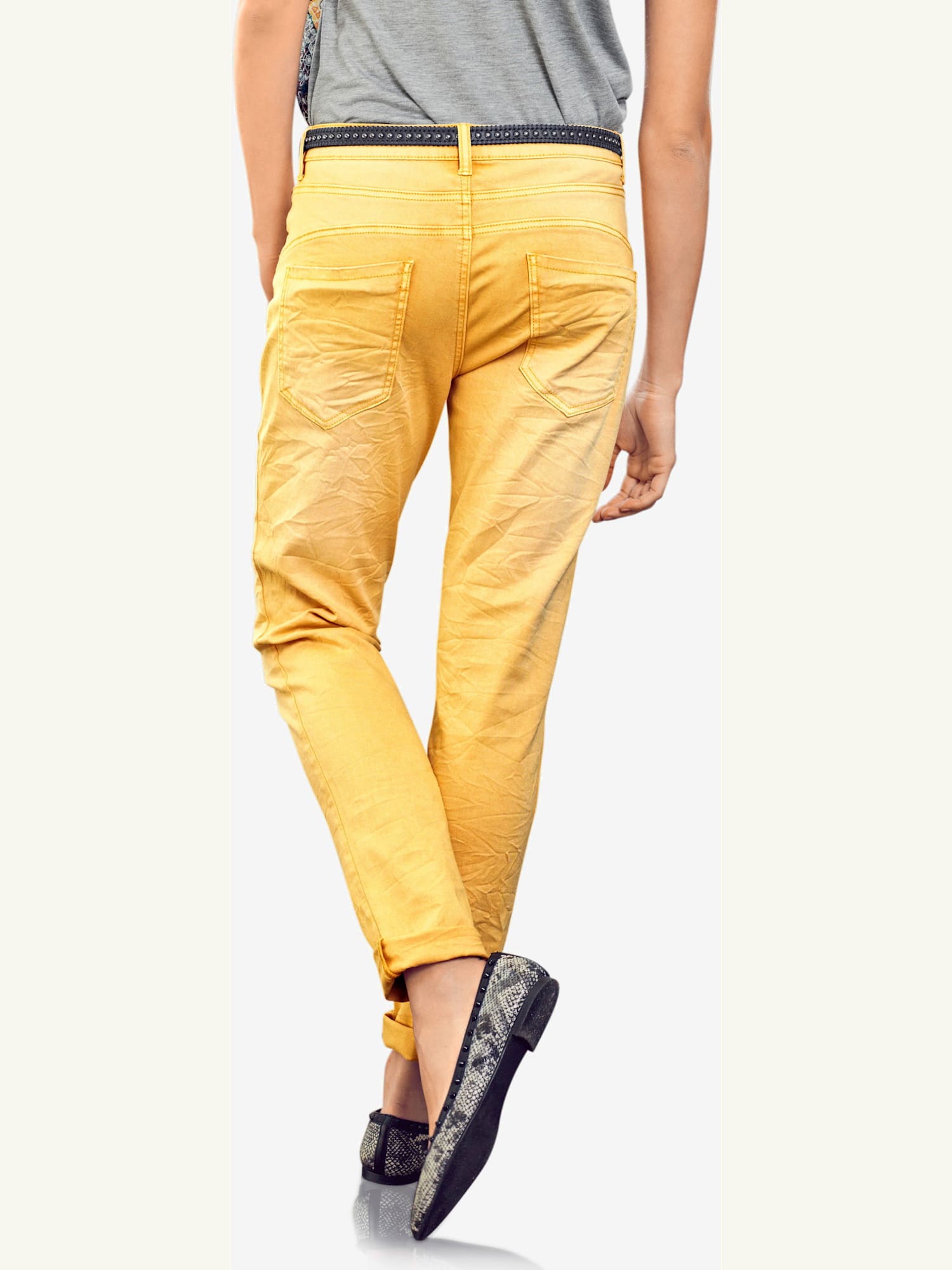 Pantalon boyfriend coupe droite, couleur jaune, taille 36, marque Linea Tesini - helline