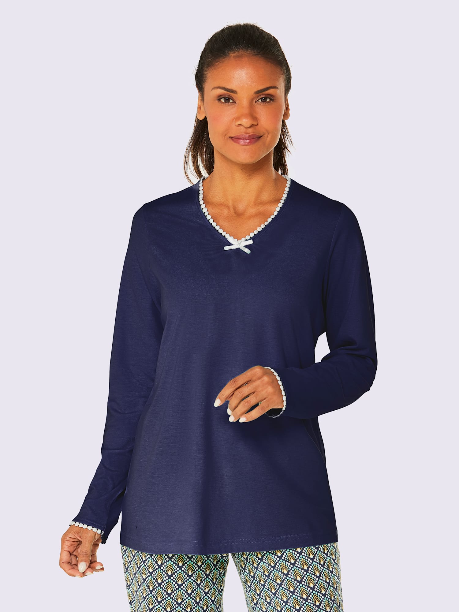 Pyjama-t-shirt jersey fin, couleur : bleu foncé uni, taille 50/52, marque wäschepur, 50% coton;50% modal - helline