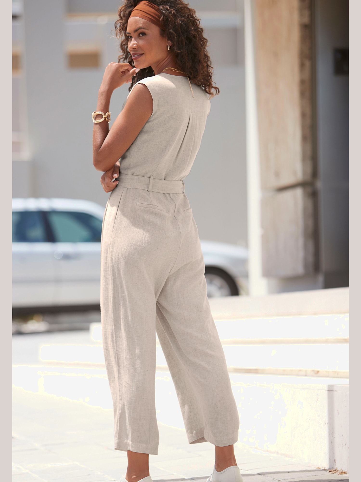 Combinaison courte patte de boutonnage devant, couleur marron, taille 42, marque LASCANA - helline
