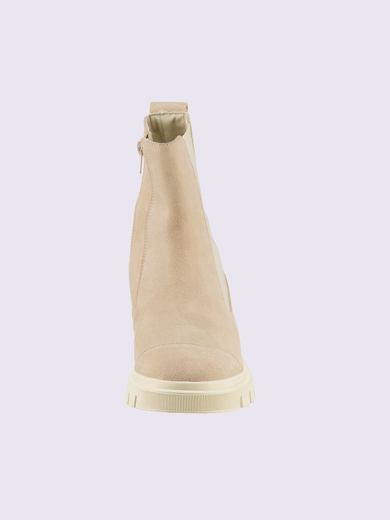 Bottines cuir velours de vache., marron clair uni, taille 41 - helline